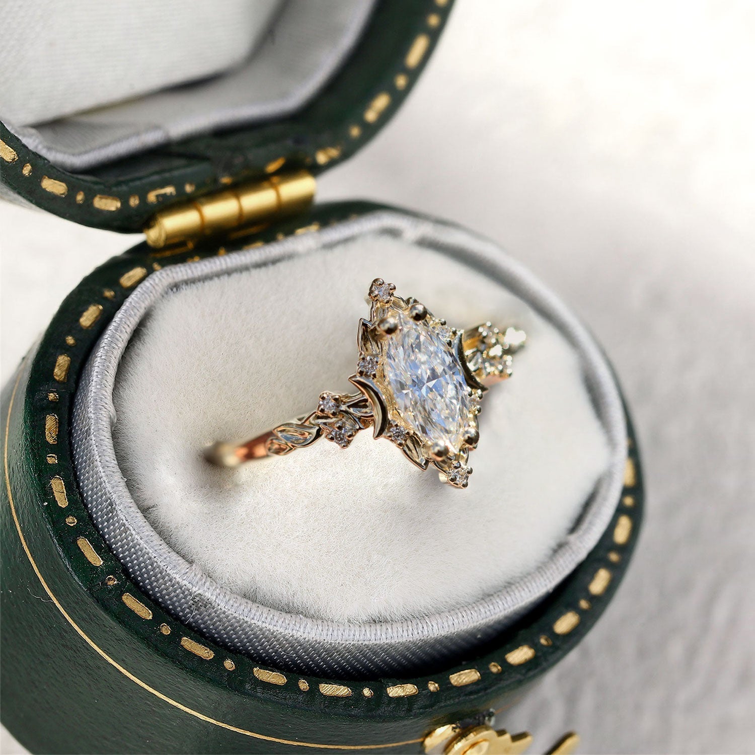 Unique Briar Moon Marquise Moissanite Engagement Ring - Oore Jewelry