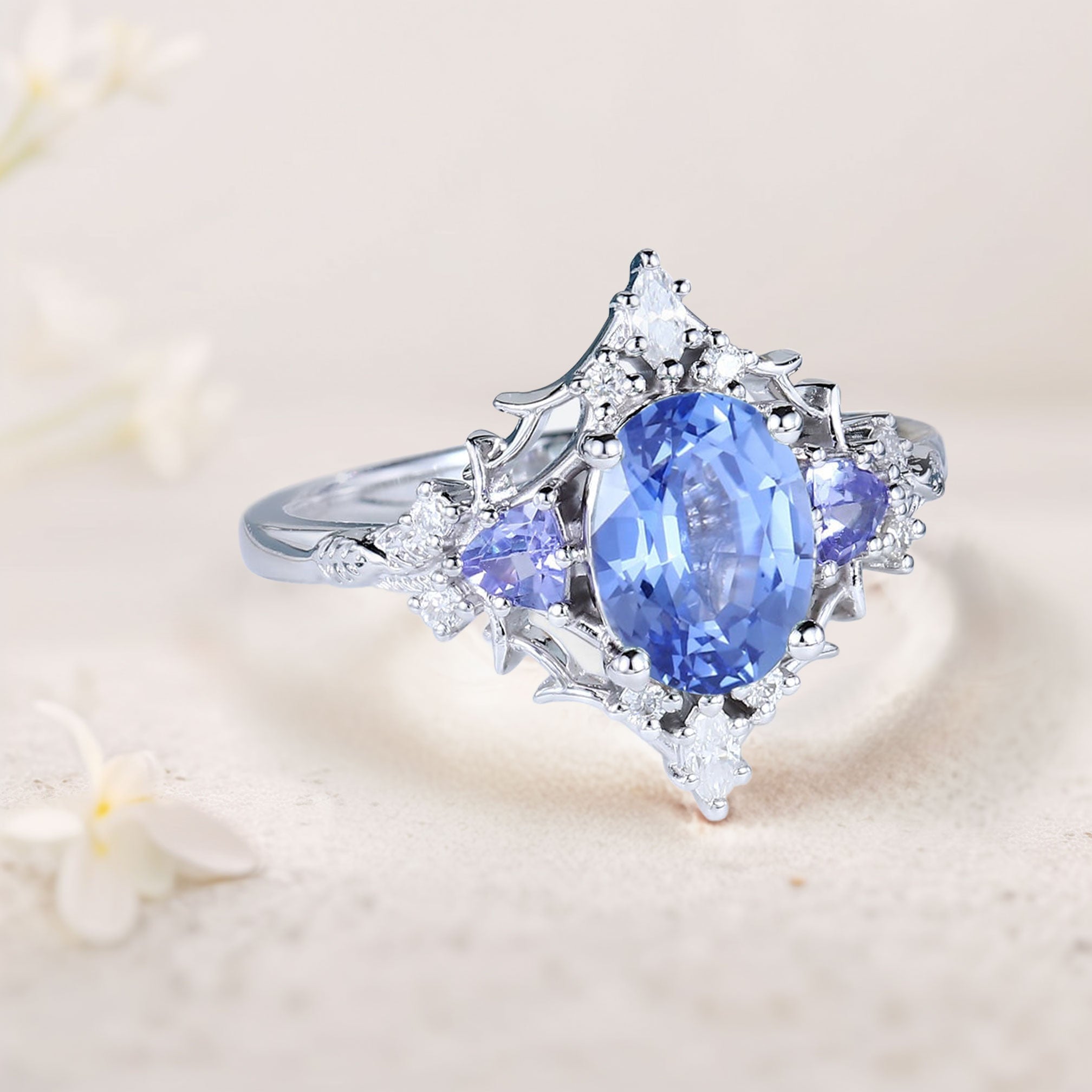 Vintage Briar Rose Oval Lab Sapphire Engagement Ring Filigree Ring - Oore Jewelry