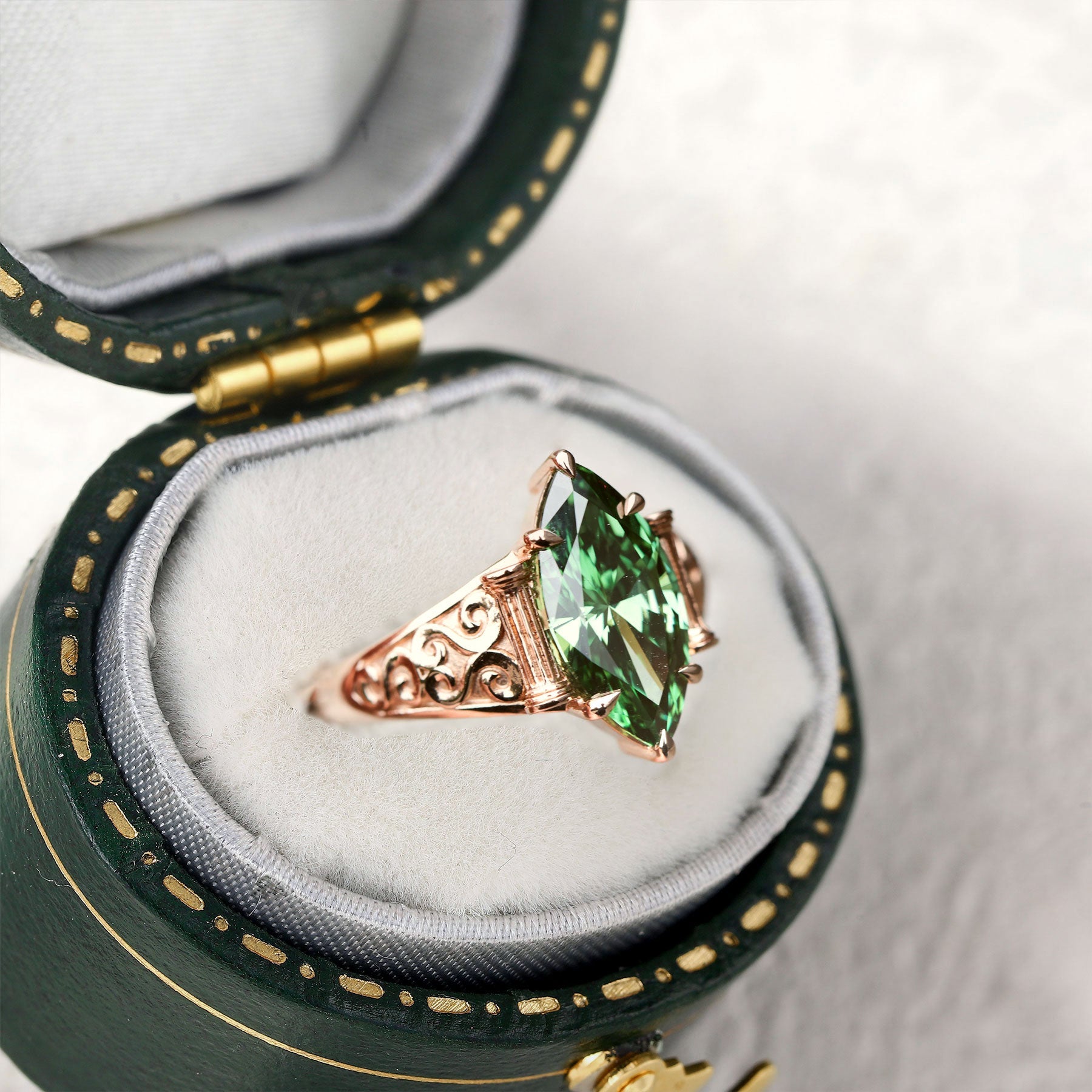 Unique Marquise Lab Emerald Engagement Ring - Oore Jewelry