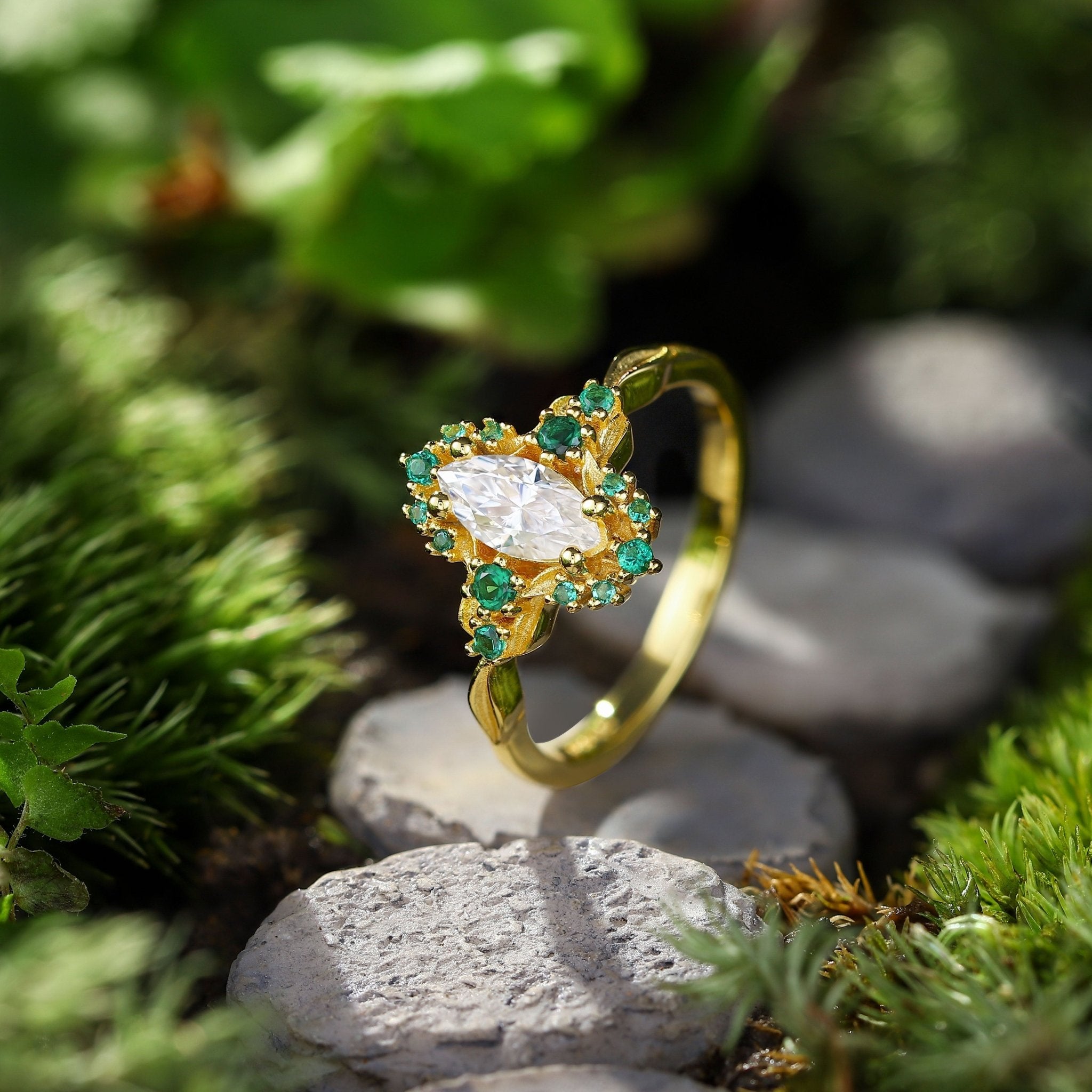 Unique Astraea Half Halo Marquise Moissanite Ring - Oore Jewelry