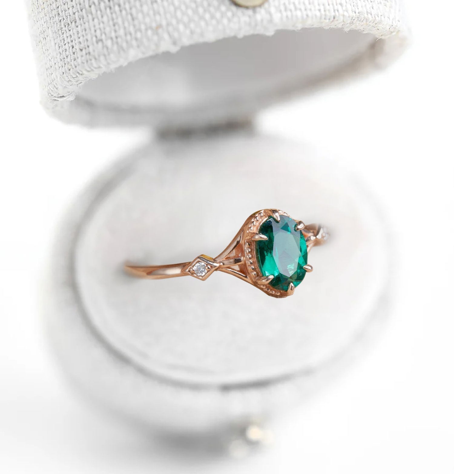 Vintage Milgrain Oval Lab Emerald Ring - Oore Jewelry