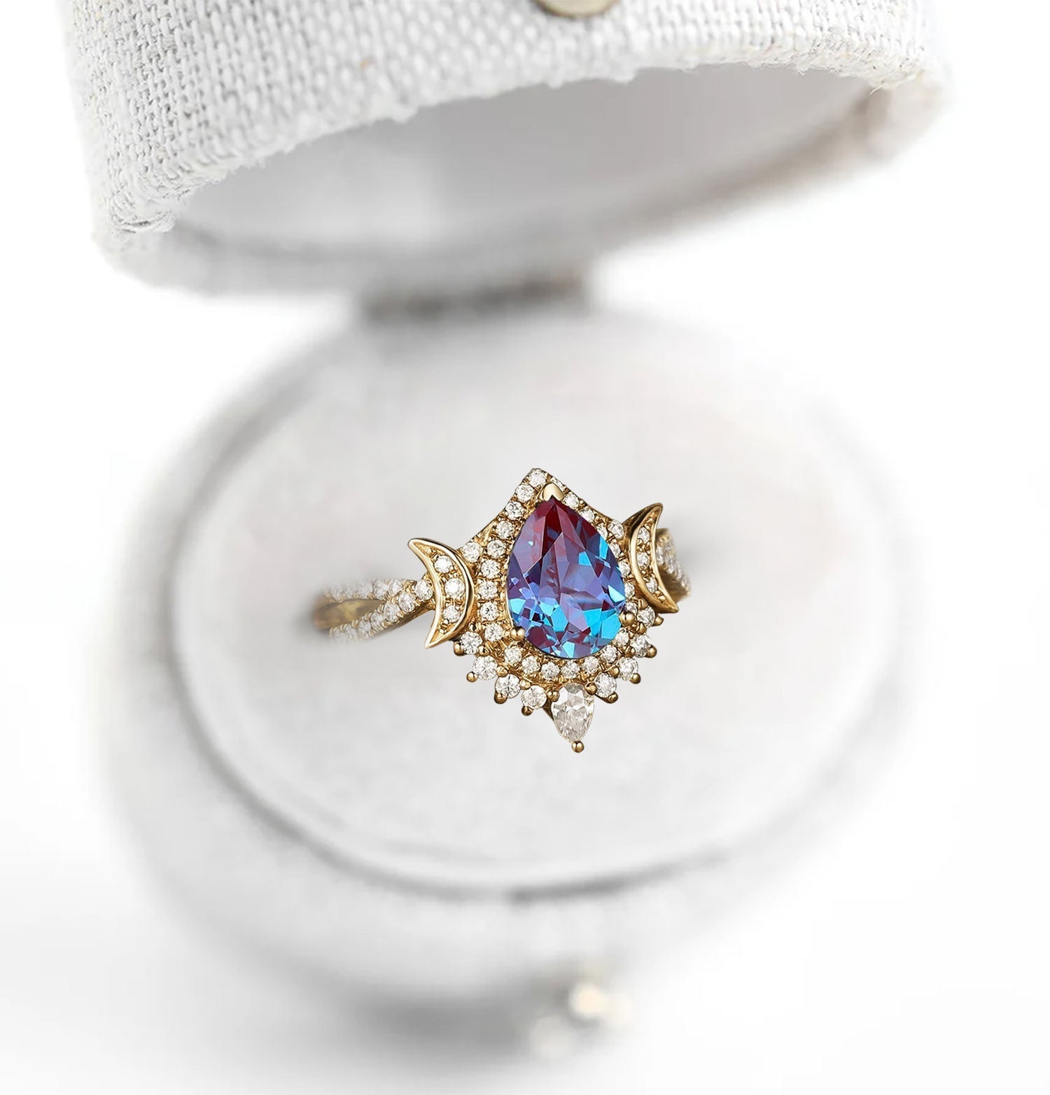 Unique Briar Moon Pear Lab Alexandrite Ring - Oore Jewelry