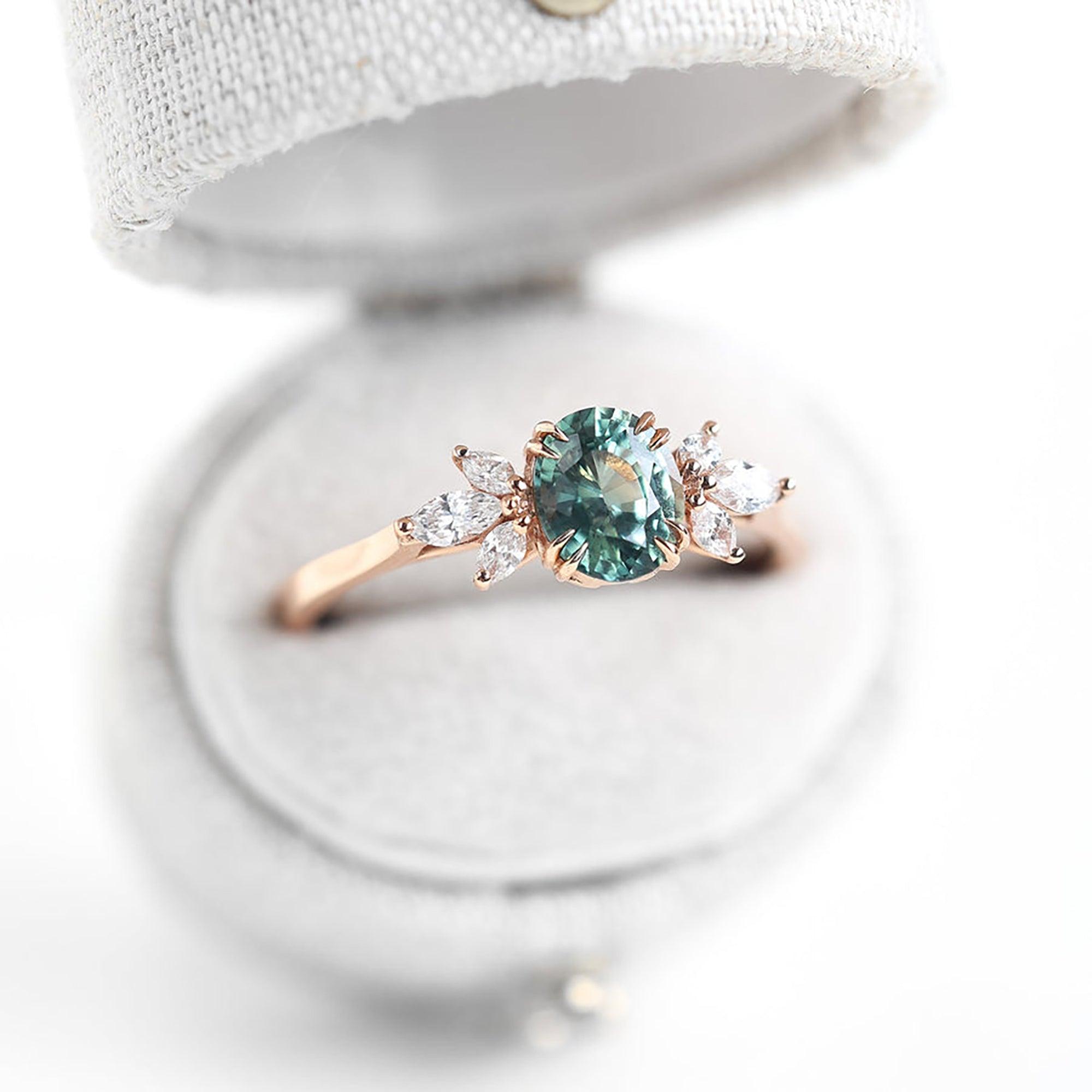 Unique Briar Oval Light Green Lab Sapphire Ring - Oore Jewelry