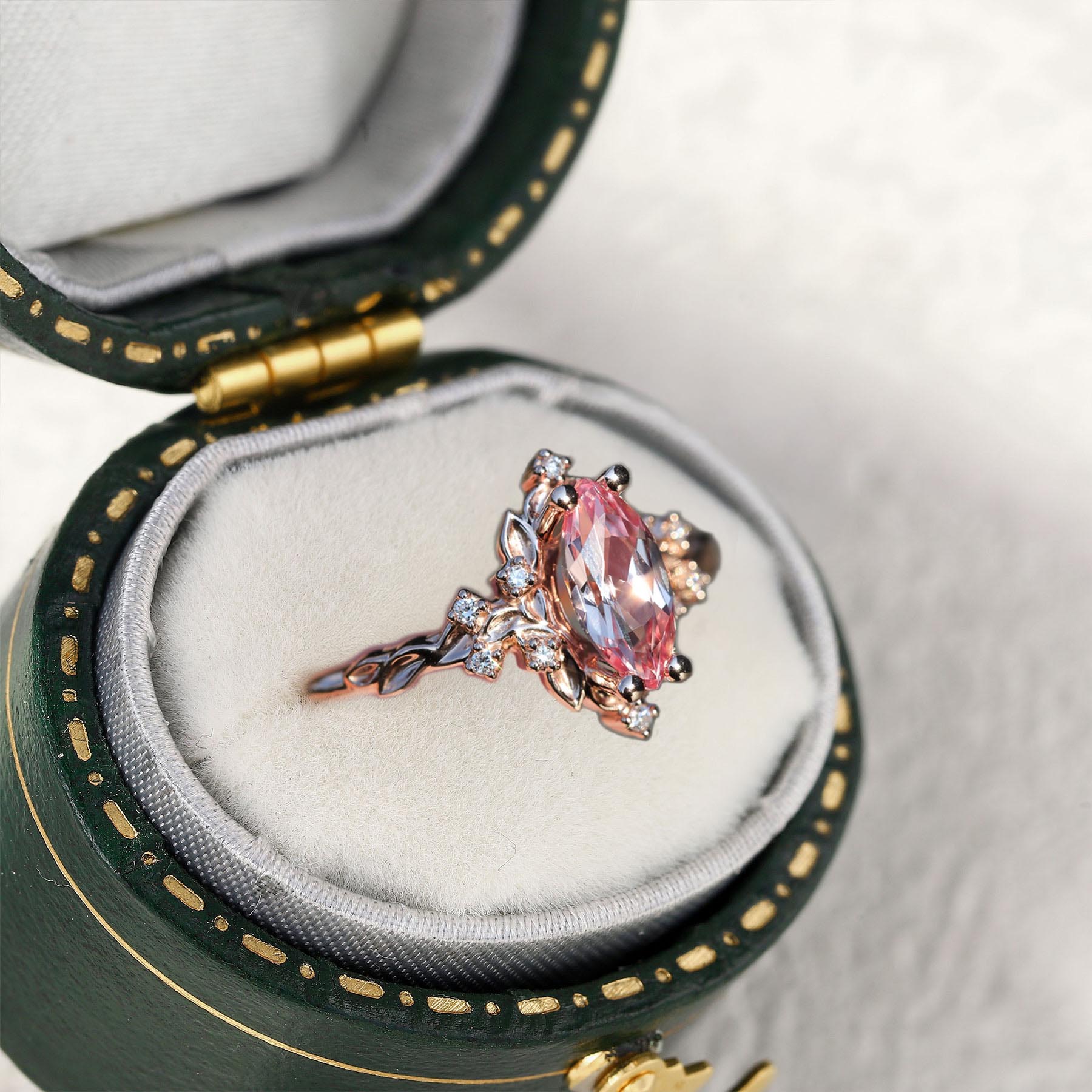 Unique Briar Halo Marquise Padparadscha Ring - Oore Jewelry