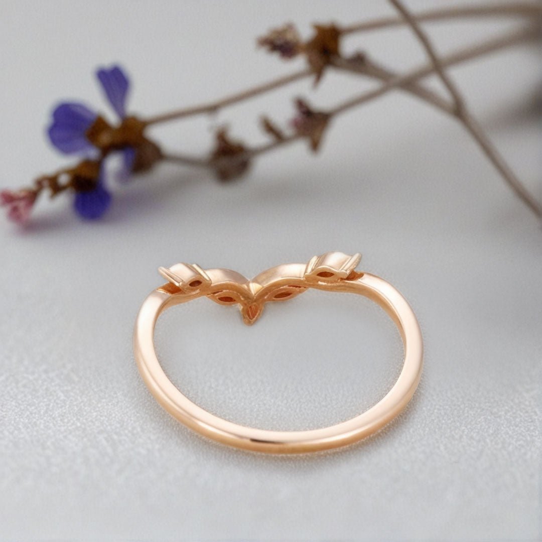 Unique Pear Moissanite Wedding Band Leaf Moissanite Engagement Ring - Oore Jewelry