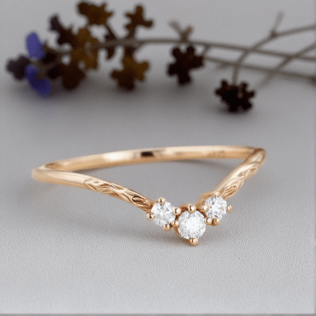 Unique Round Moissanite Wedding Band Art-deco Moissanite Engagement Ring - Oore Jewelry