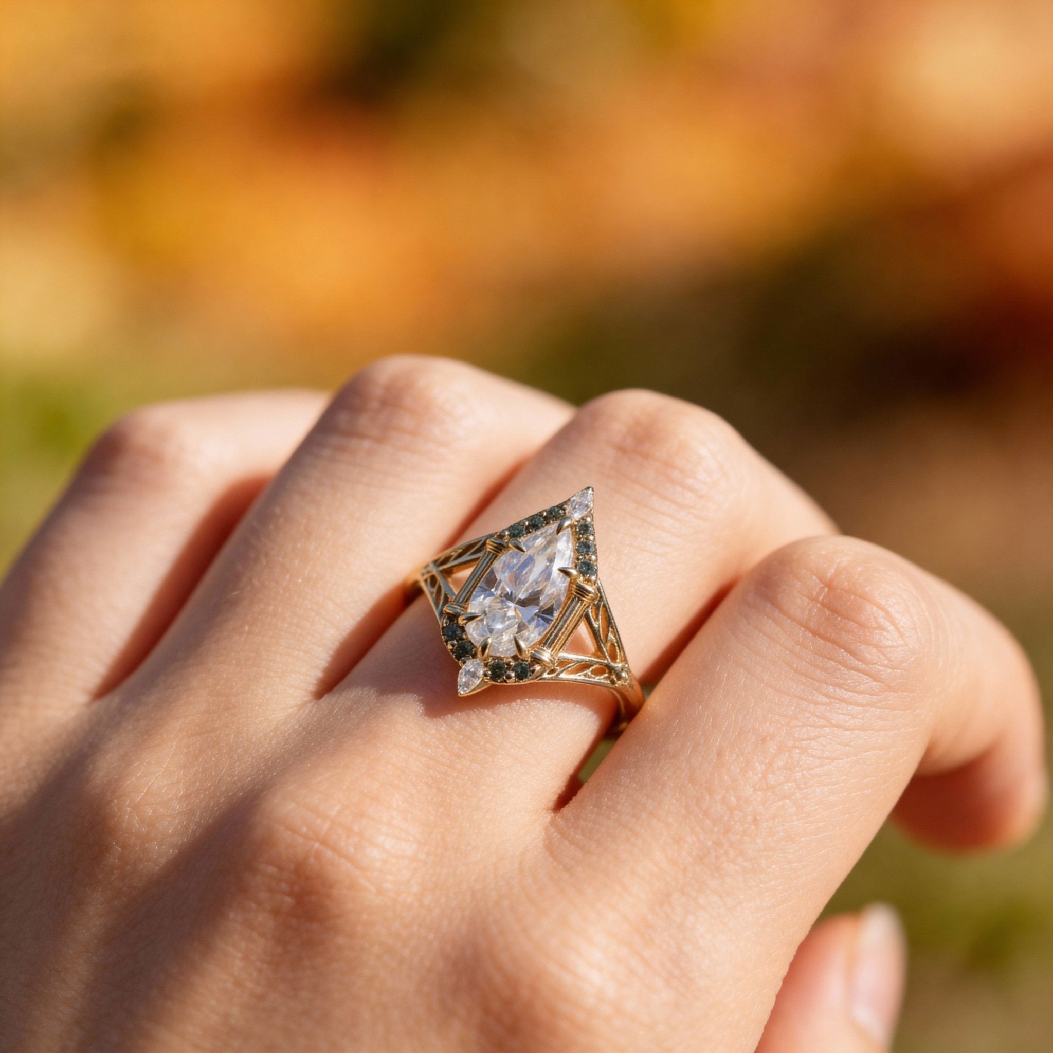 Mythindil Gothic Geometric Oval Moissanite Engagement Ring - Oore Jewelry