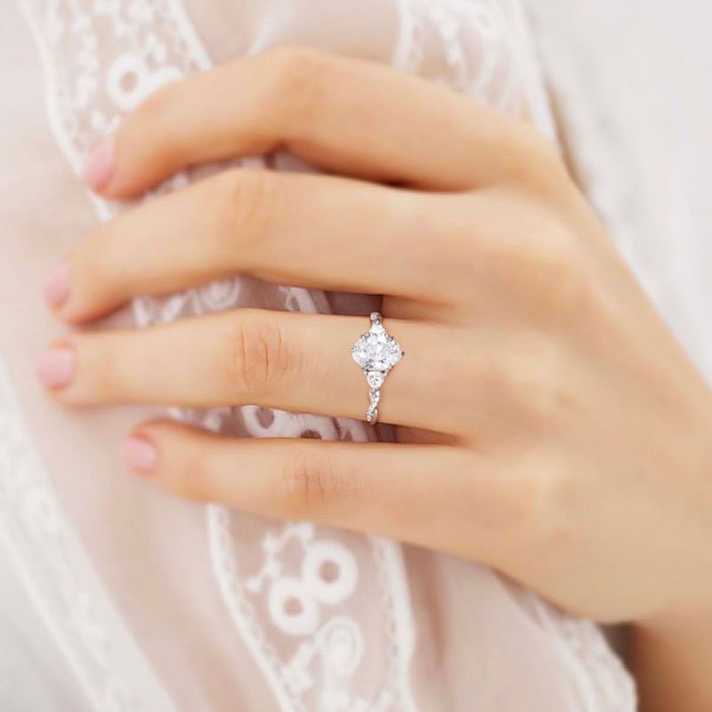 Unique Three Stone Oval Moissanite Ring Engagement Ring - Oore Jewelry