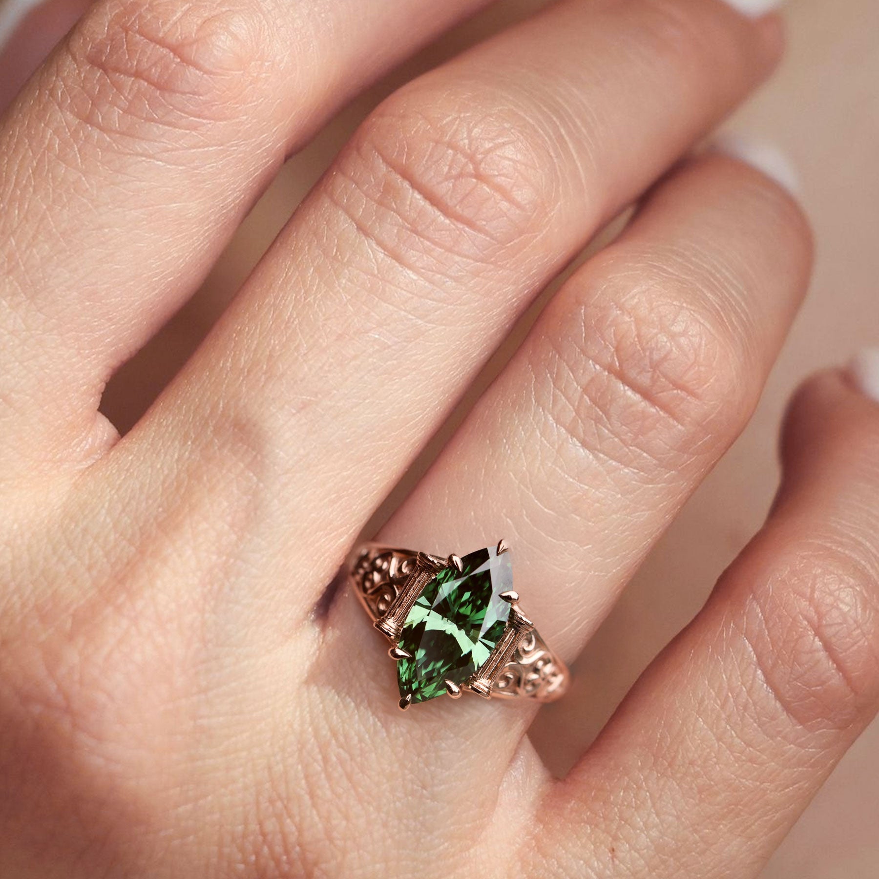 Unique Marquise Lab Emerald Engagement Ring - Oore Jewelry
