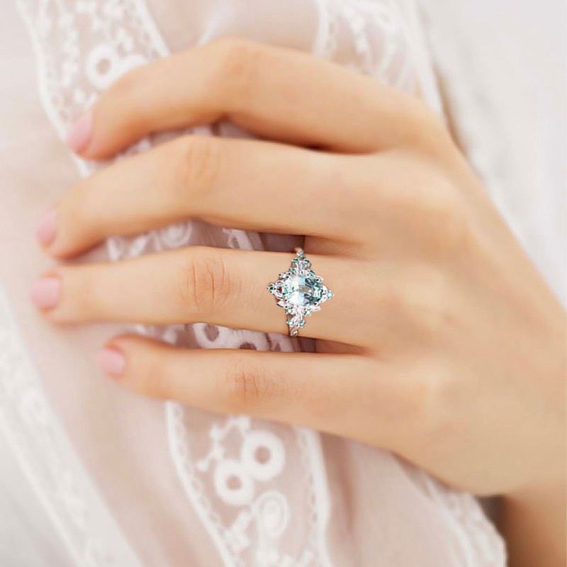 Vintage Briar Rose Oval Green Lab Sapphire Engagement Ring Olive Leaves Ring - Oore Jewelry