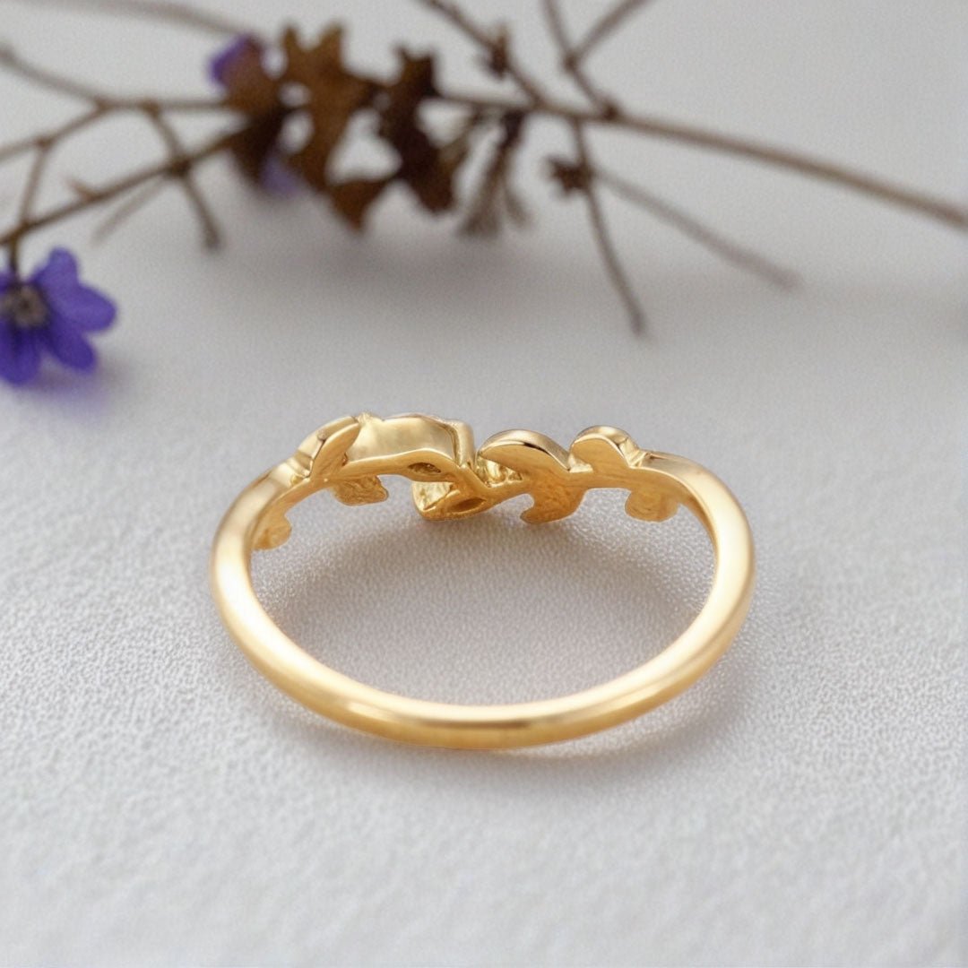 Unique Marquise Moissanite Wedding Band Leaf Moissanite Engagement Ring - Oore Jewelry