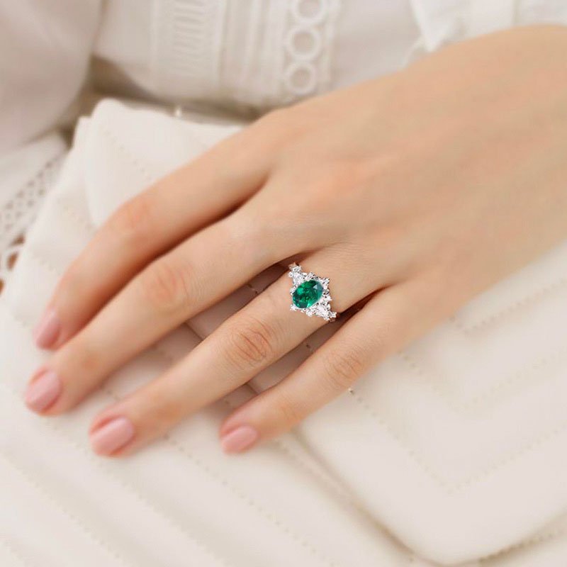 Vintage Briar Rose Oval Lab Emerald Engagement Ring Vine Ring - Oore Jewelry