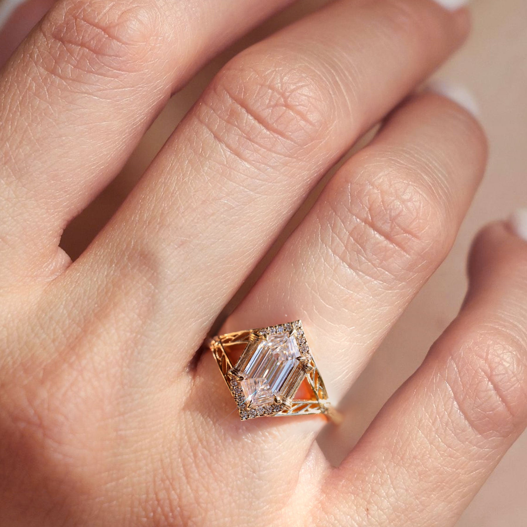 Geometric Long Hexagon Moissanite Engagement Ring - Oore Jewelry