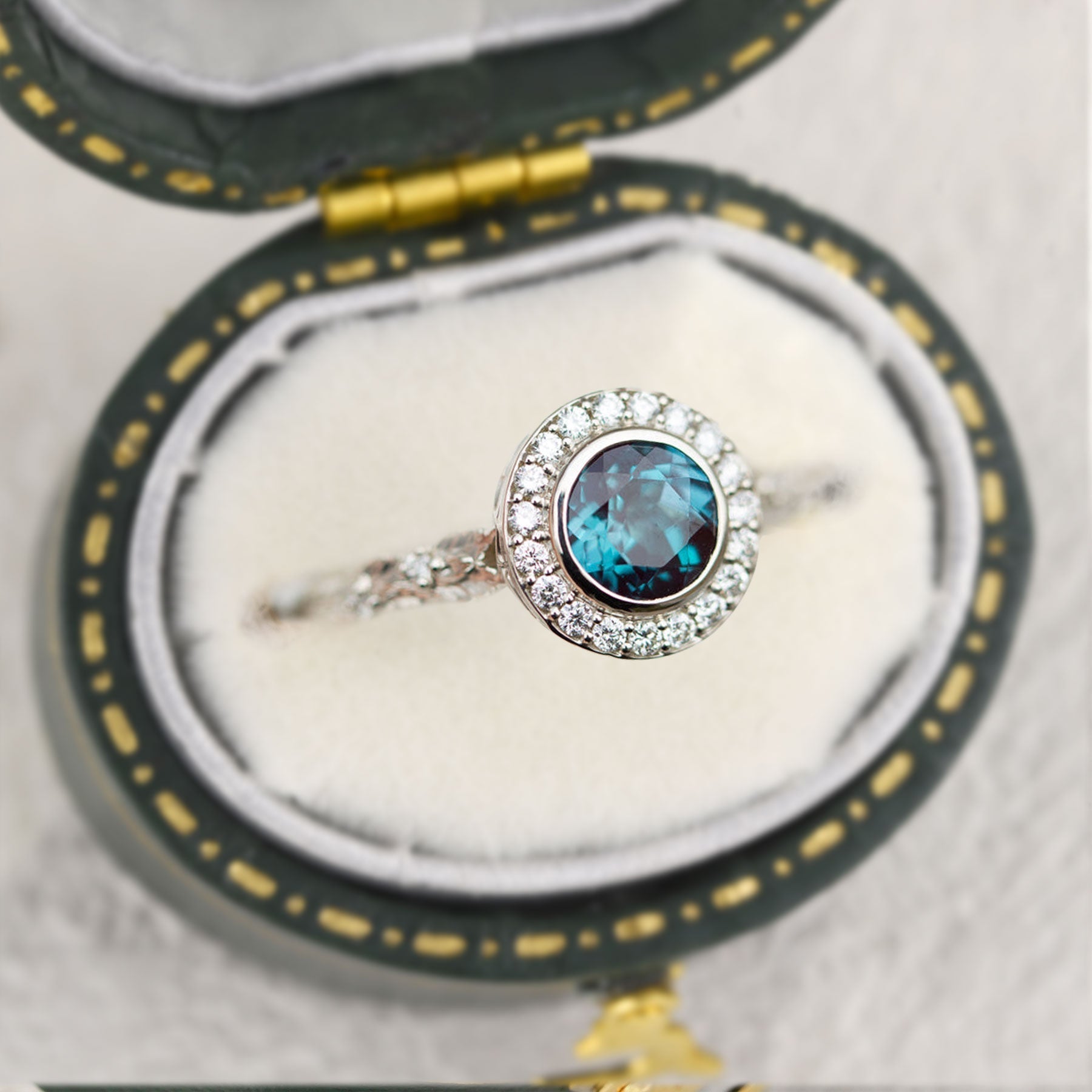Unique Crown of Thorns Round Lab Alexandrite Ring - Oore Jewelry