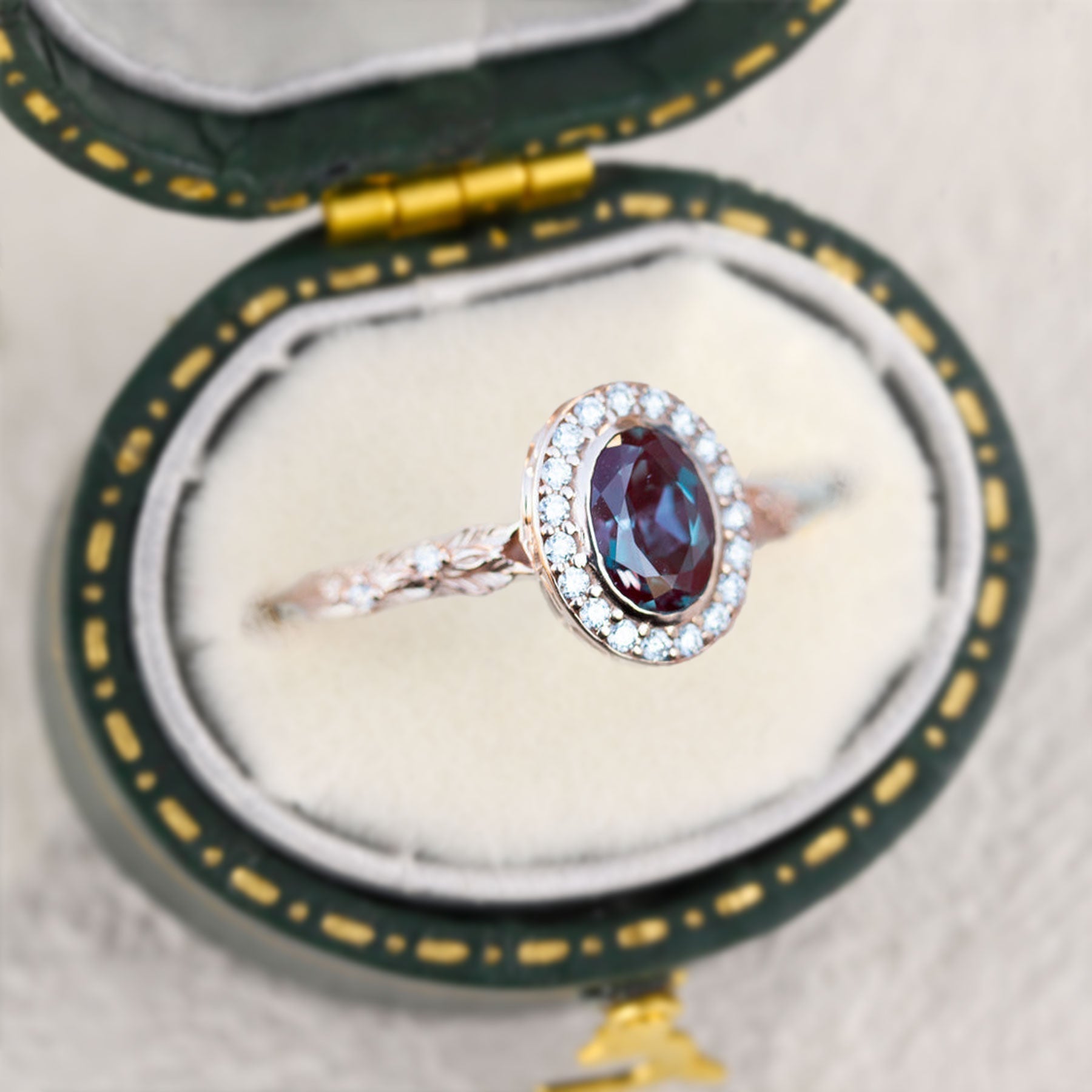 Unique Crown of Thorns Oval Lab Alexandrite Ring - Oore Jewelry