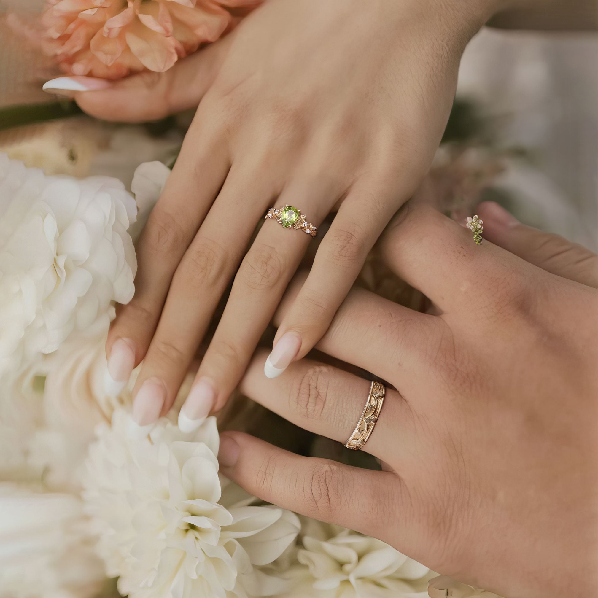 Unique Pear Citrine Couple Promise Engagement Ring Wedding Ring Set - Oore Jewelry