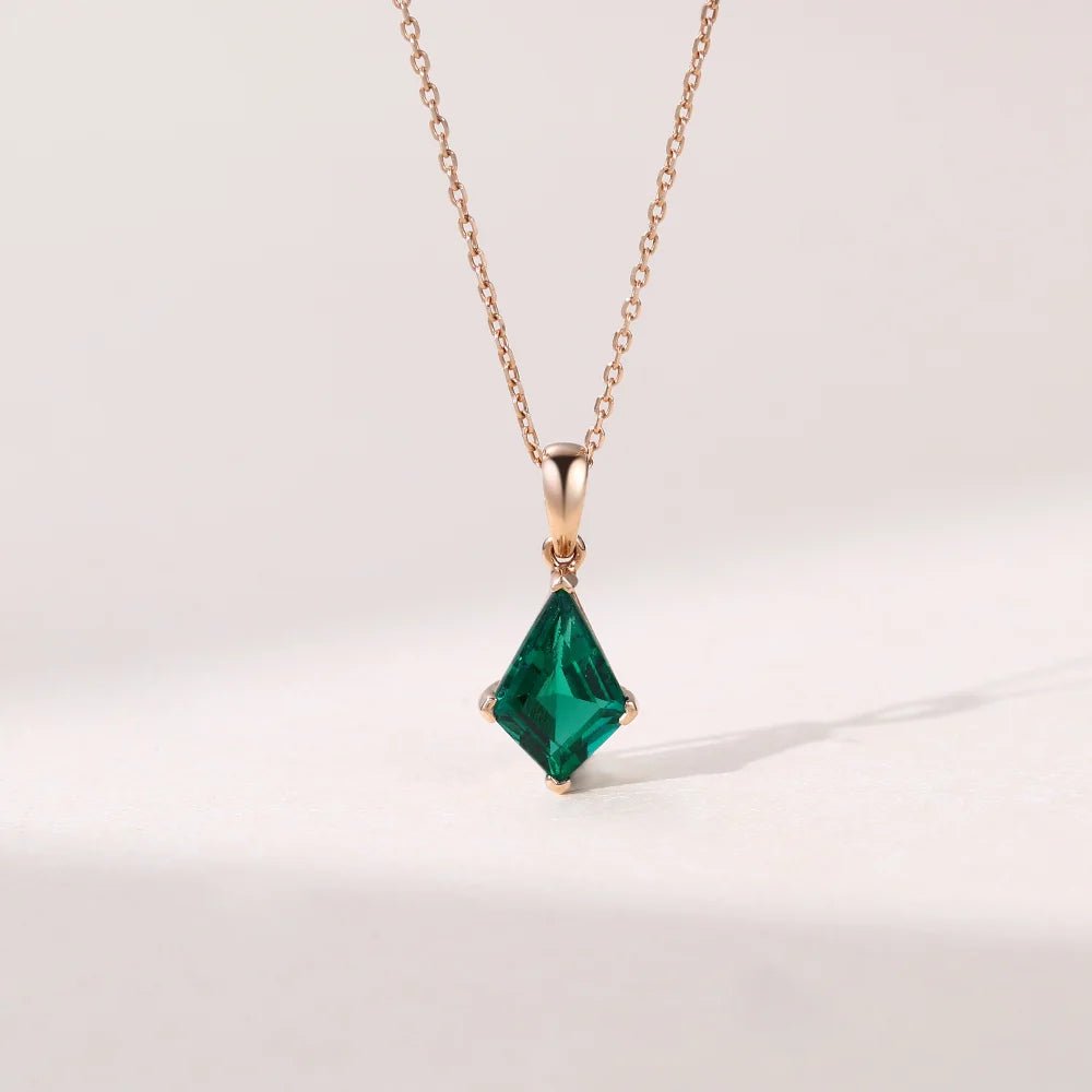 Minimalist Kite Cut Lab Emerald Solitaire Pendant Necklace - Oore Jewelry
