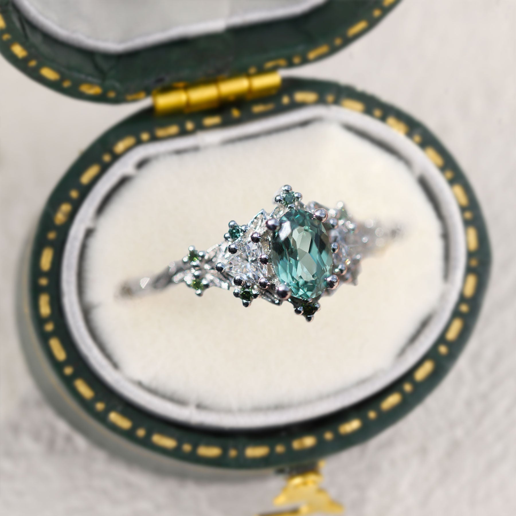 Unique Briar Rose Three Stone Oval Light Green Lab Sapphire Ring - Oore Jewelry