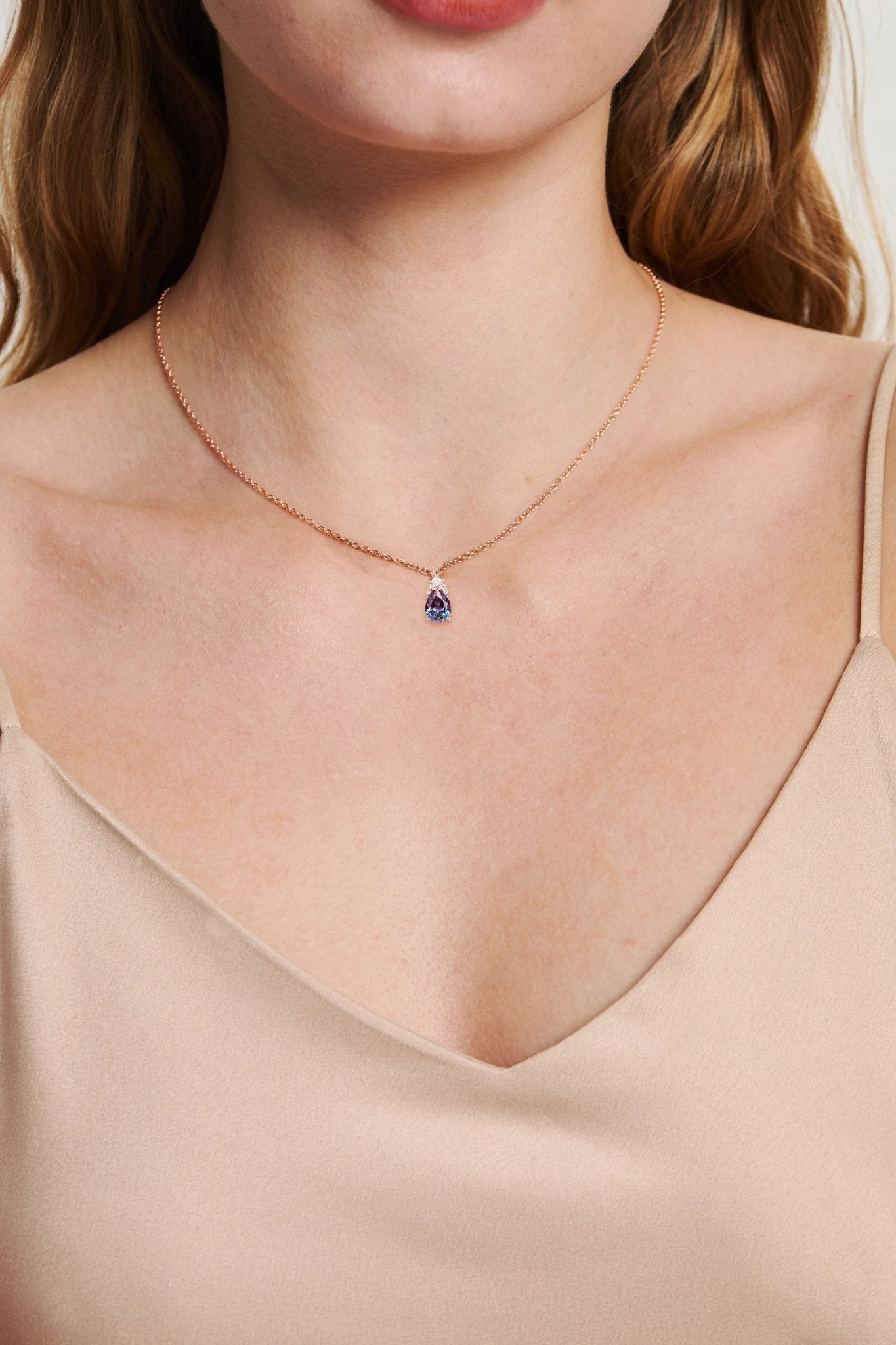 Unique Princess Pear Cut Alexandrite Necklace - Oore Jewelry