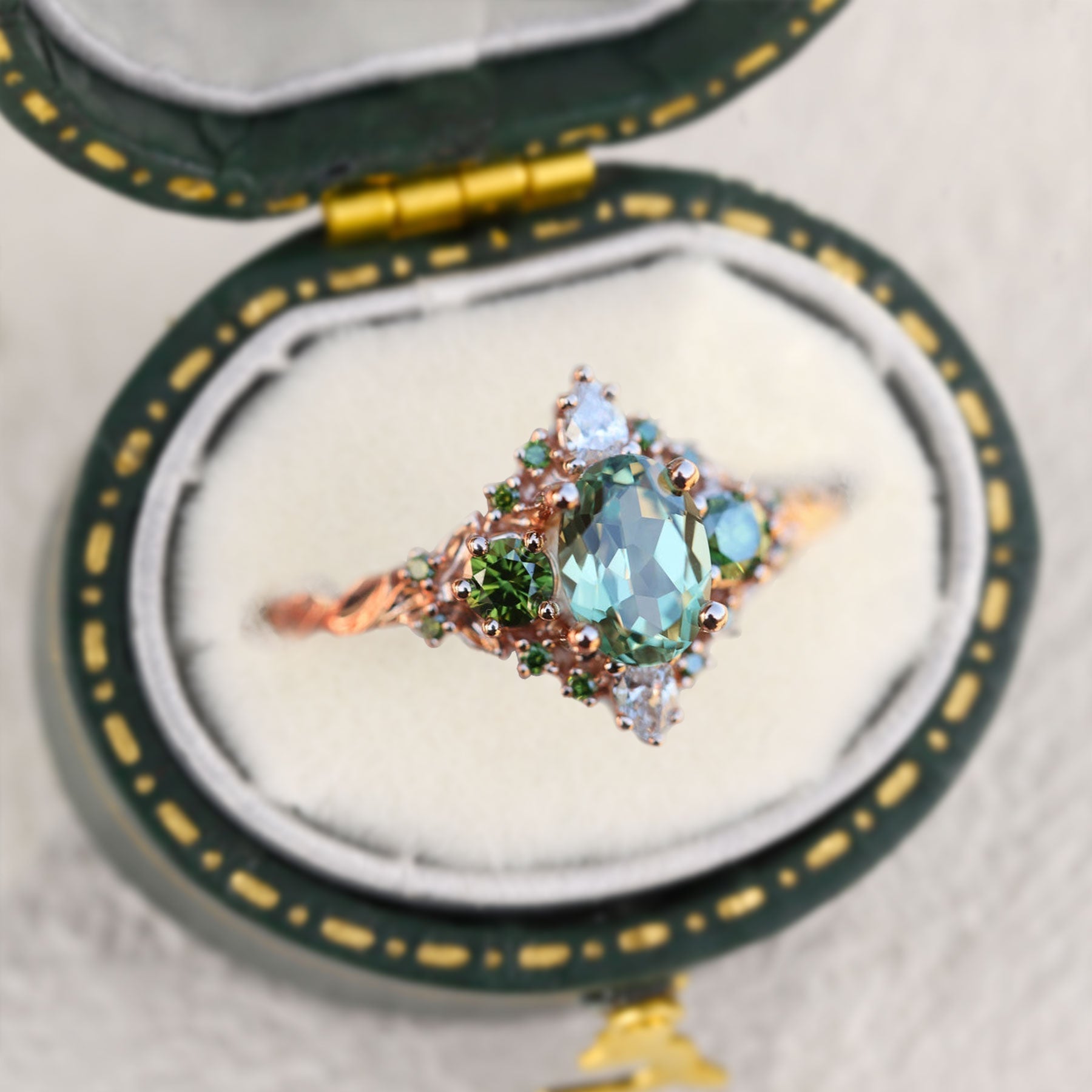Unique Enchanted Briar Oval Green Lab Sapphire Ring - Oore Jewelry