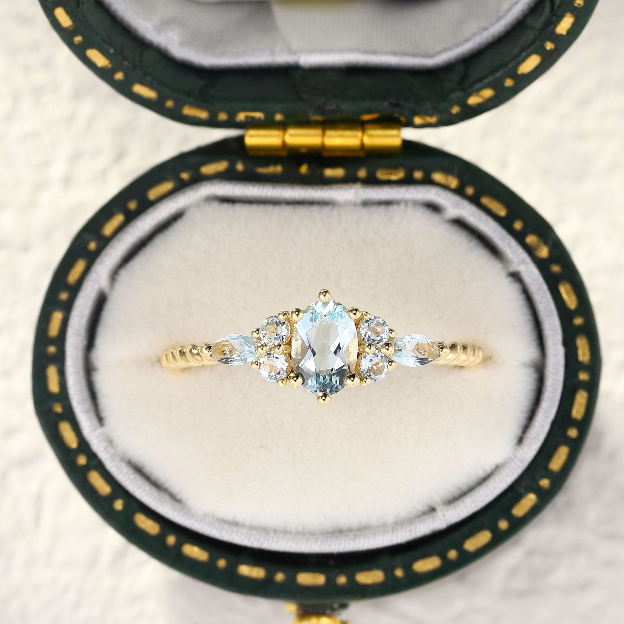 Vintage Oval Lab Aquamarine Twisted Engagement Ring for Women - Oore Jewelry