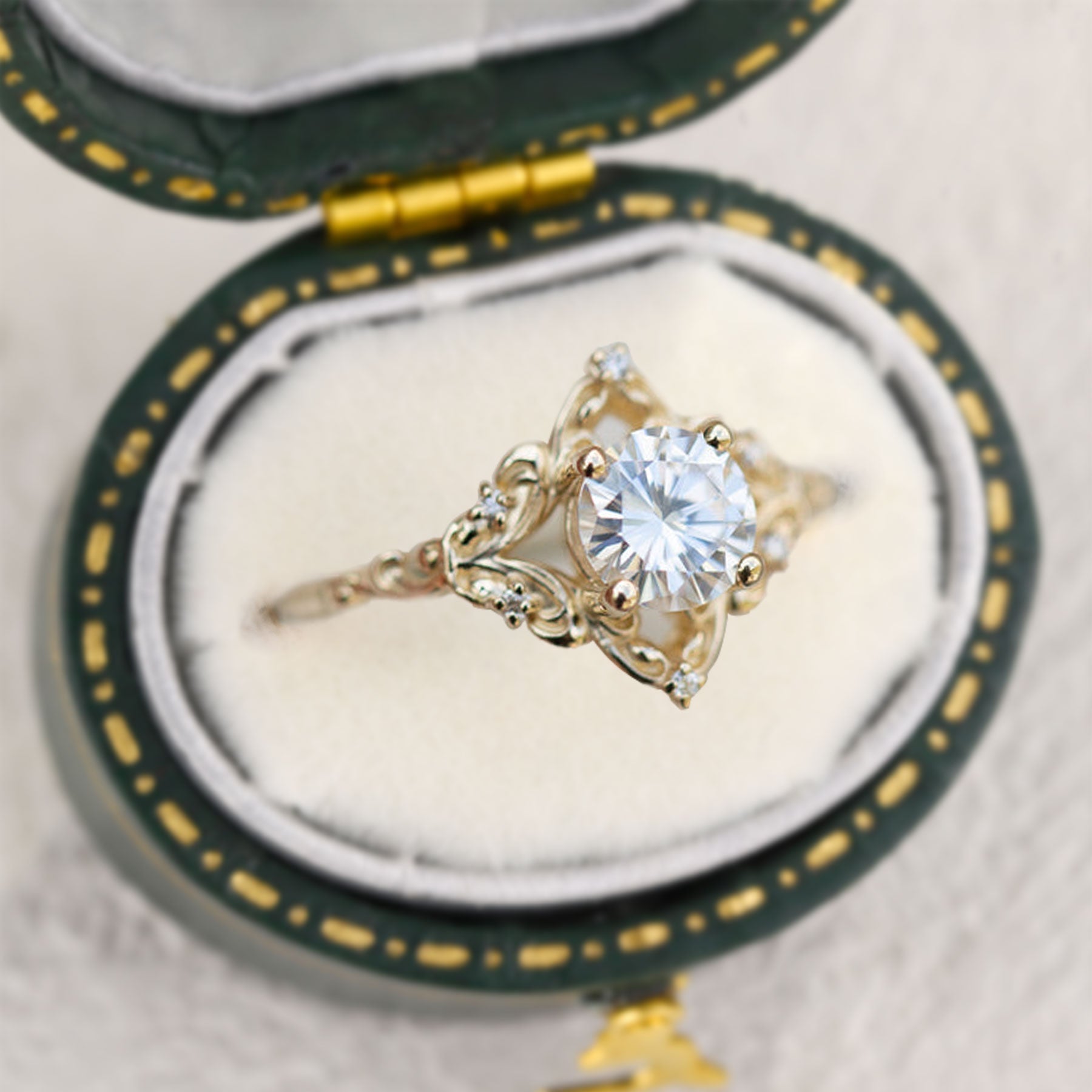 Unique Aurora Round Moissanite Ring - Oore Jewelry