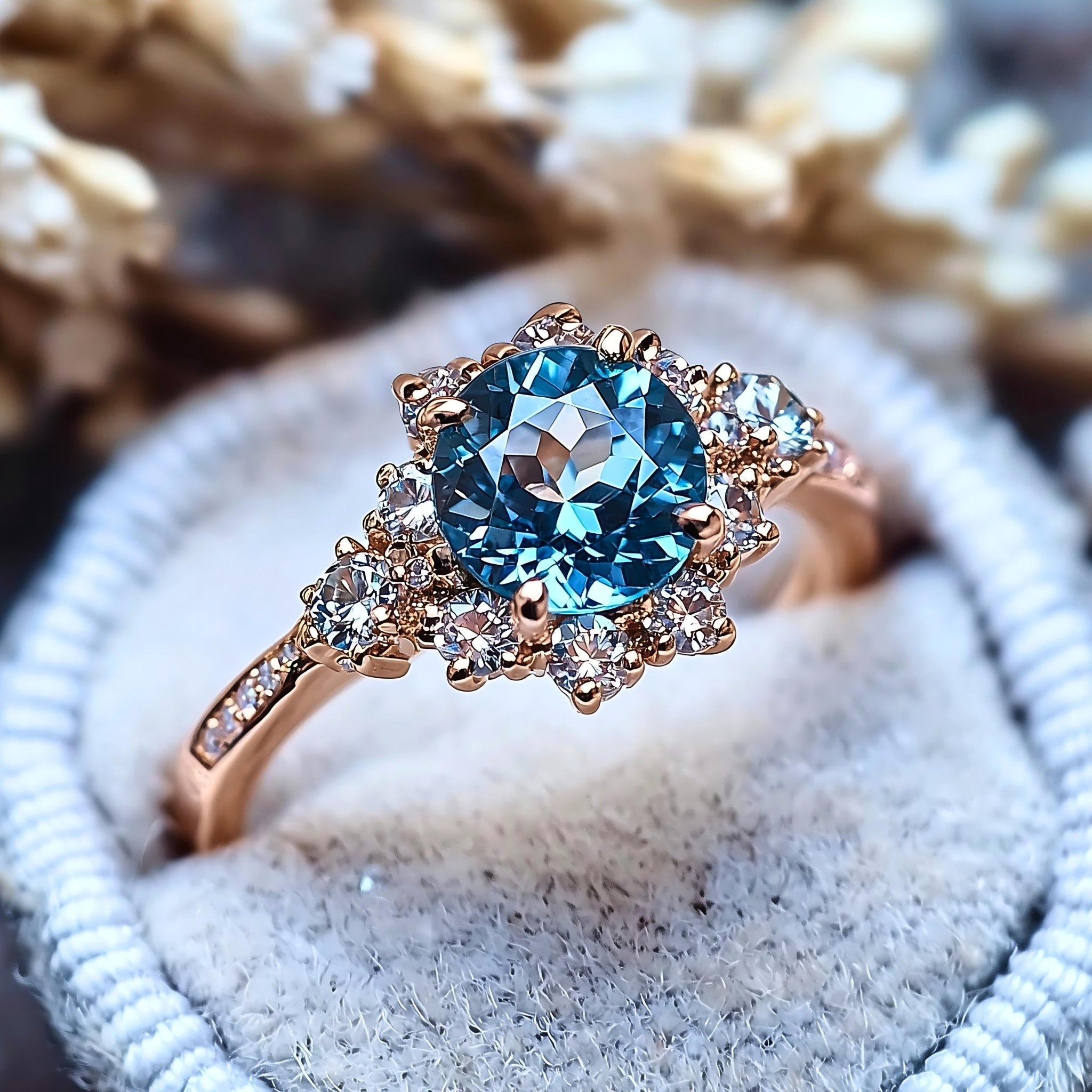 1.5ct Round Blue Moissanite Ring - Oore Jewelry