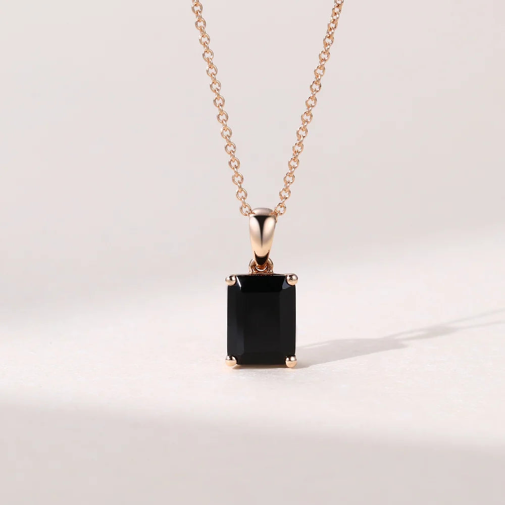 Minimalist Emerald Cut Black Onyx Solitaire Pendant Necklace - Oore Jewelry
