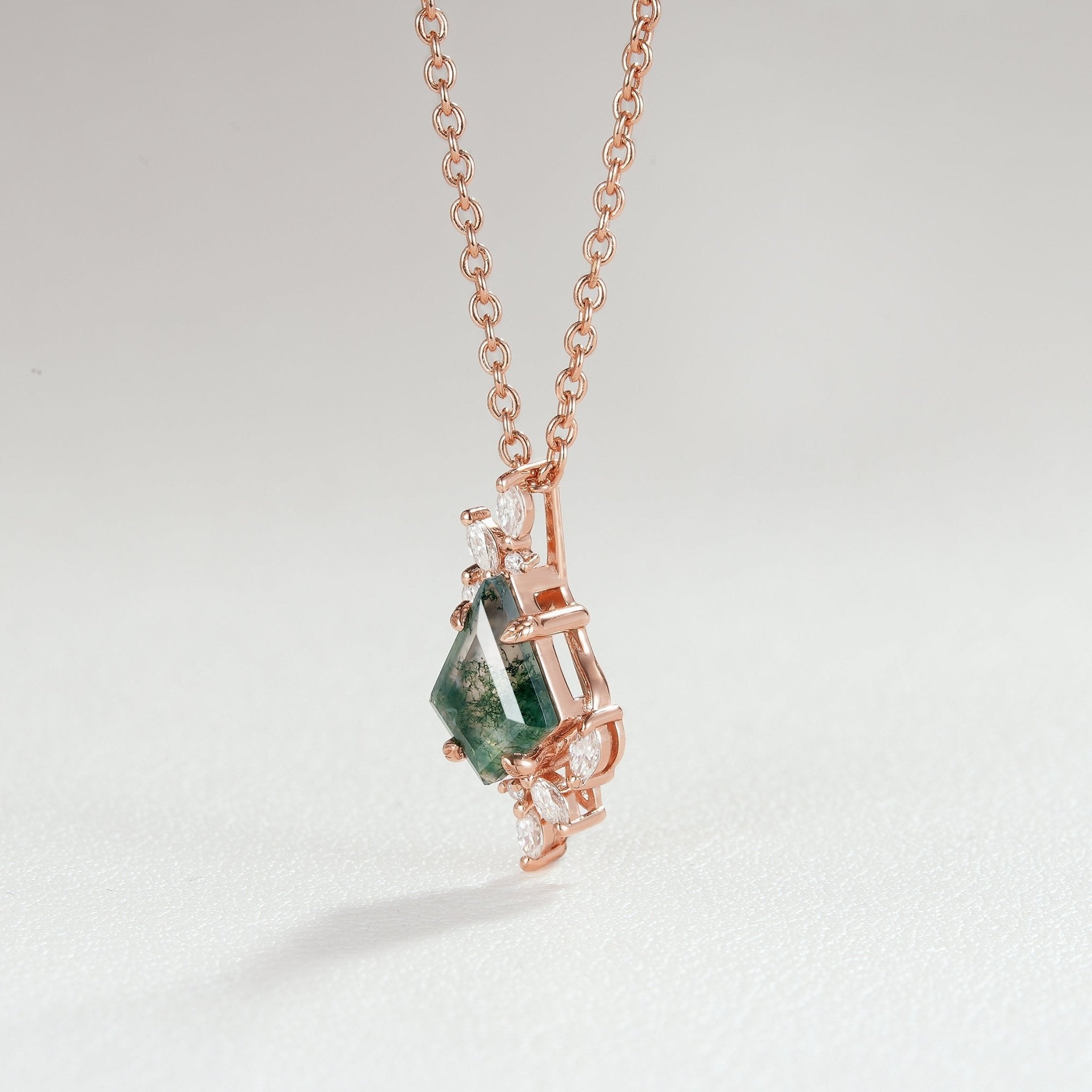 Unique Kite Cut Moss Agate Leafy Necklace - Oore Jewelry