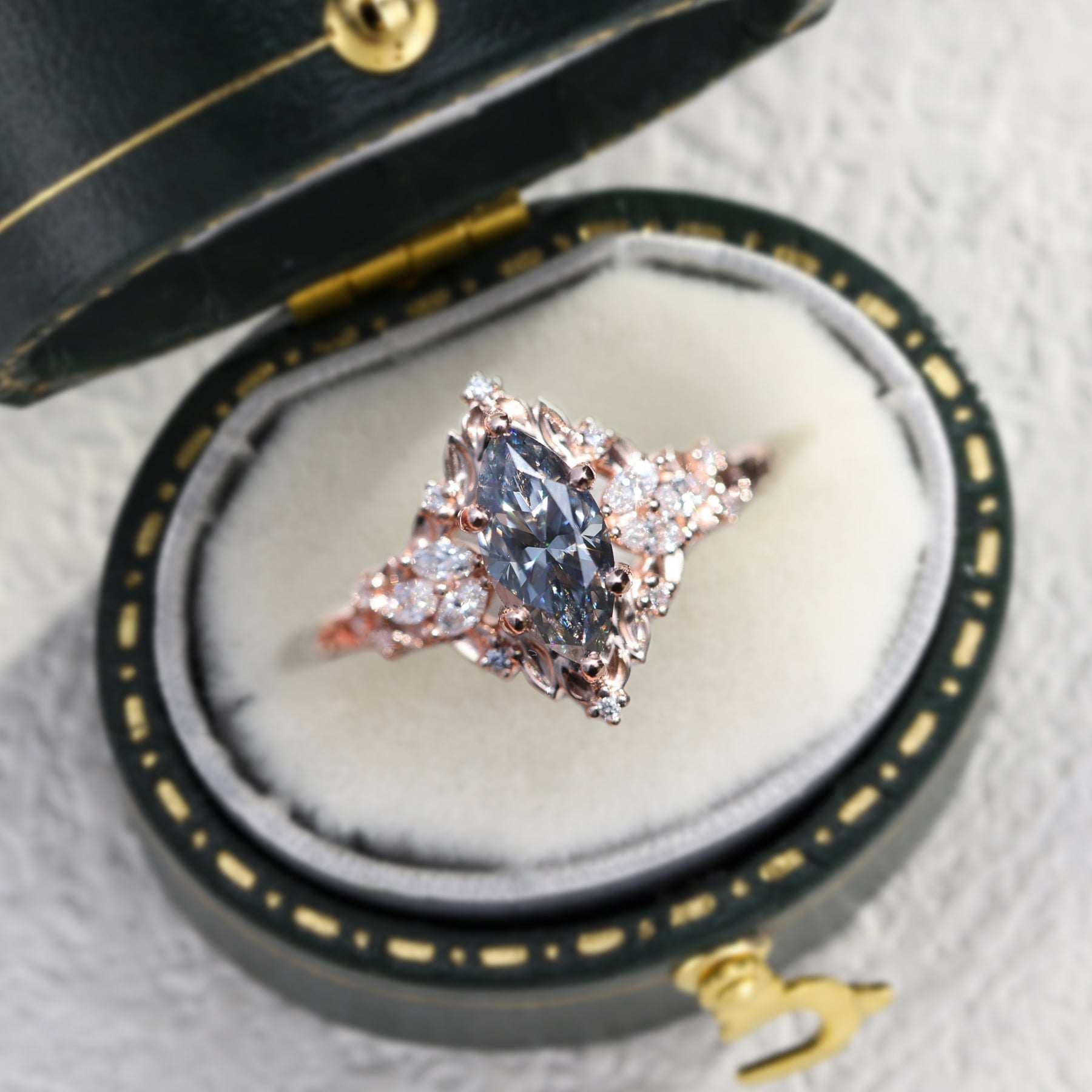 Unique Briar Rose Starlight Marquise Grey Moissanite Ring - Oore Jewelry