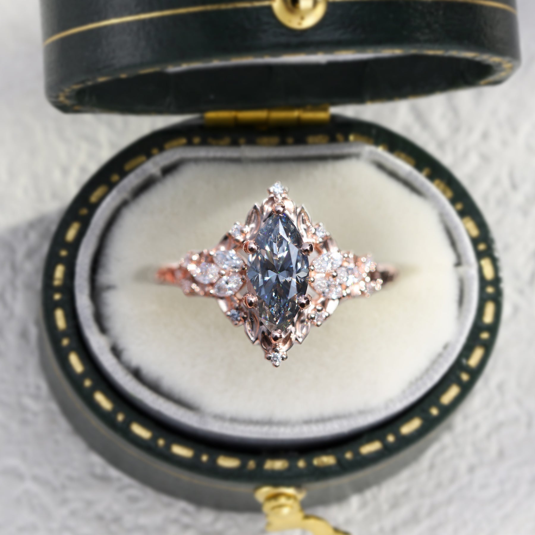 Unique Briar Rose Starlight Marquise Grey Moissanite Ring - Oore Jewelry