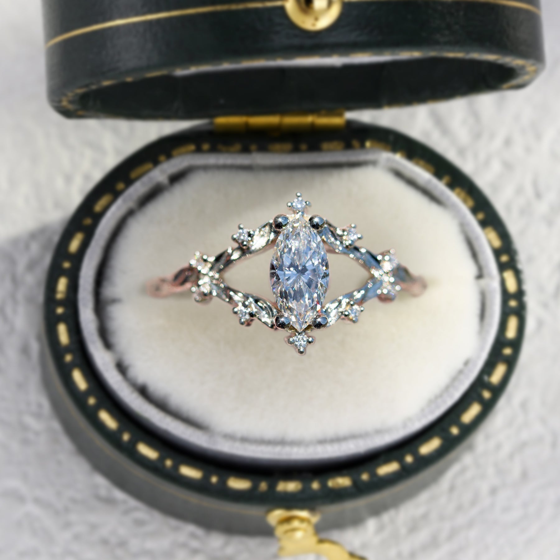 Unique Briar Rose Marquise Moissanite Ring - Oore Jewelry