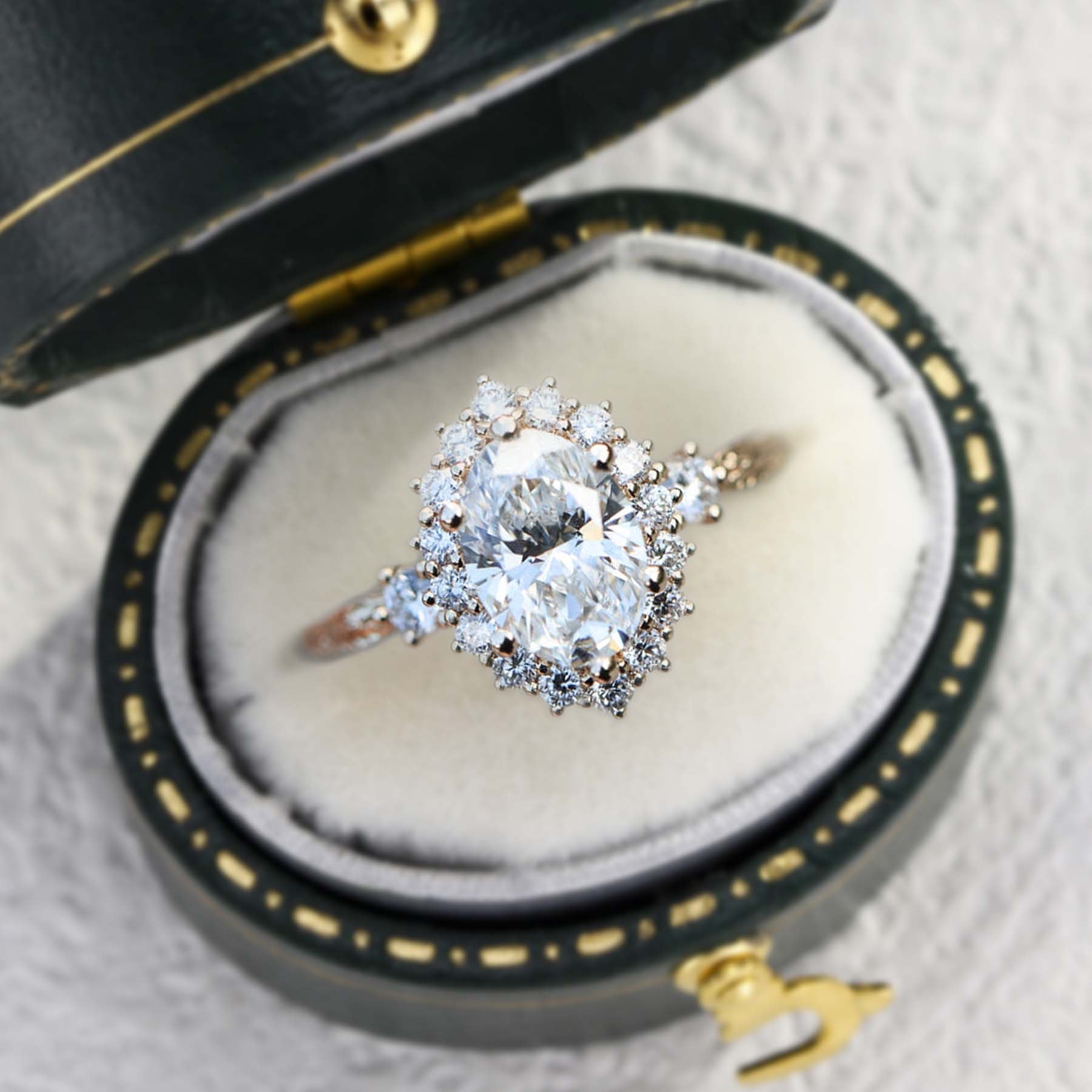 Unique Ash Oval Halo Moissanite Ring - Oore Jewelry