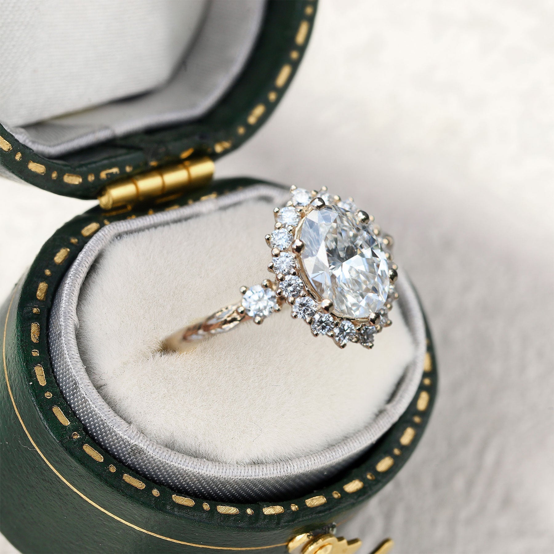 Unique Ash Oval Halo Moissanite Ring - Oore Jewelry