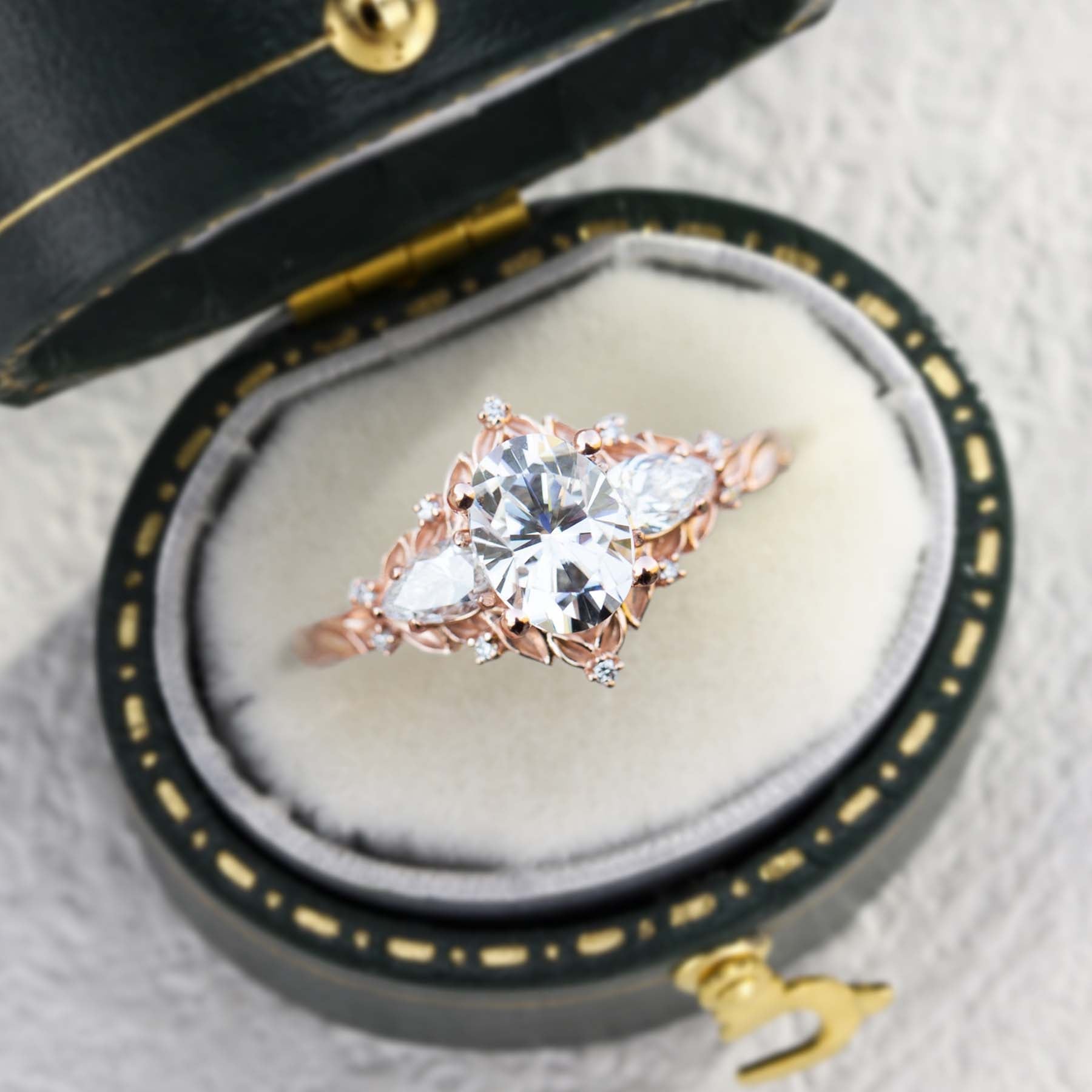 Unique Aurora Moon Oval Moissanite Engagement Ring - Oore Jewelry