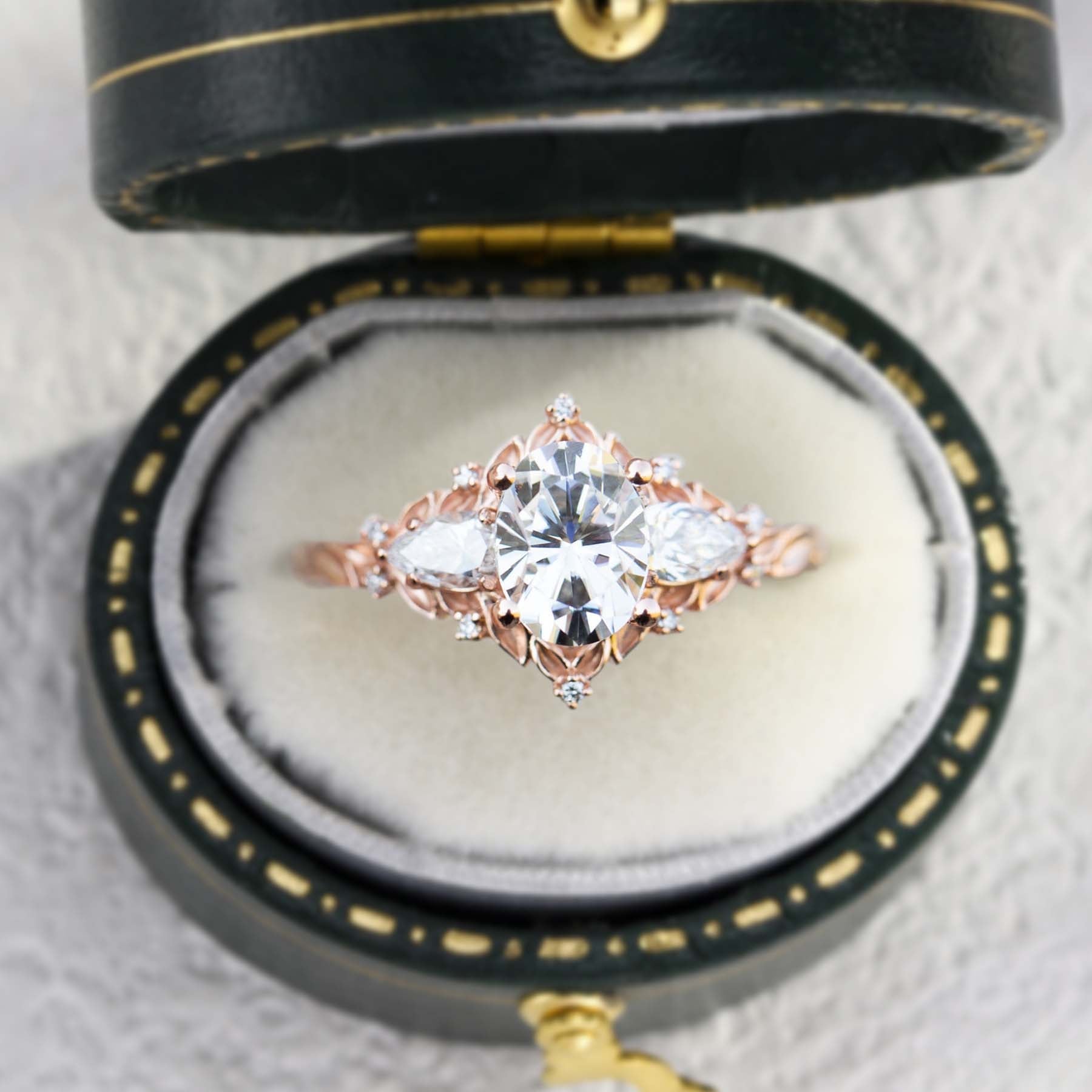 Unique Aurora Moon Oval Moissanite Engagement Ring - Oore Jewelry