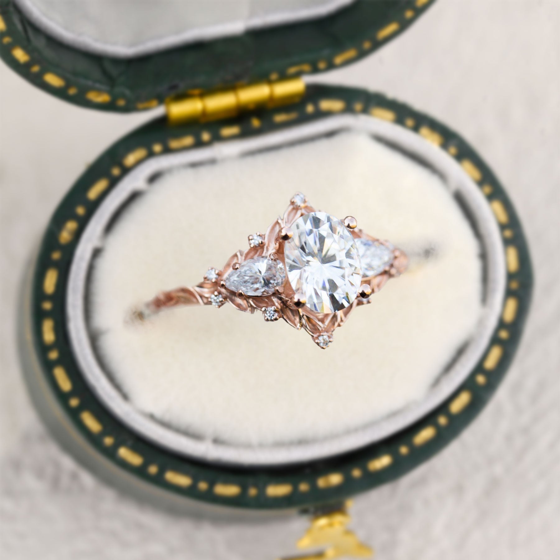 Unique Aurora Moon Oval Moissanite Engagement Ring - Oore Jewelry