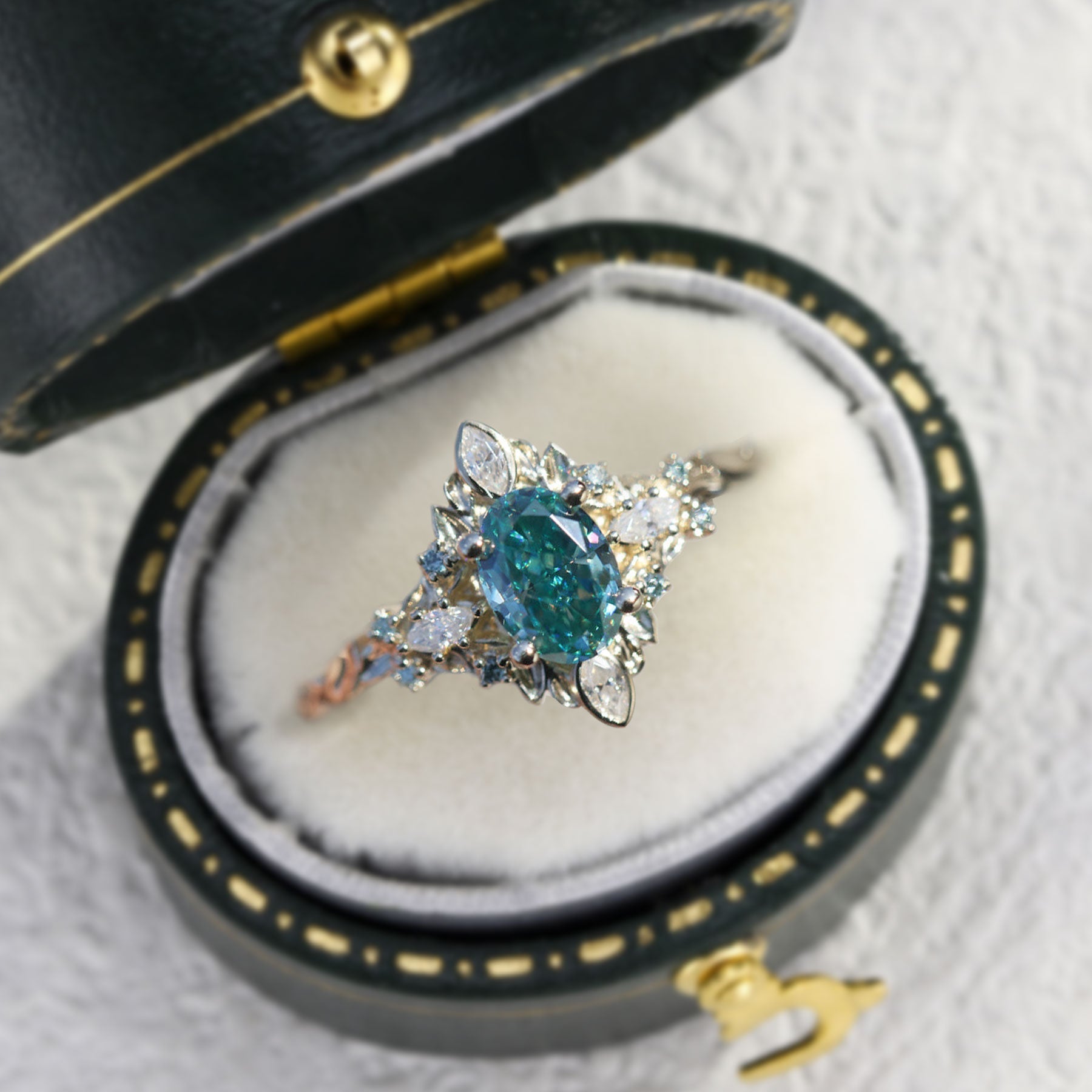 Unique Galadriel Oval Teal Moissanite Ring - Oore Jewelry