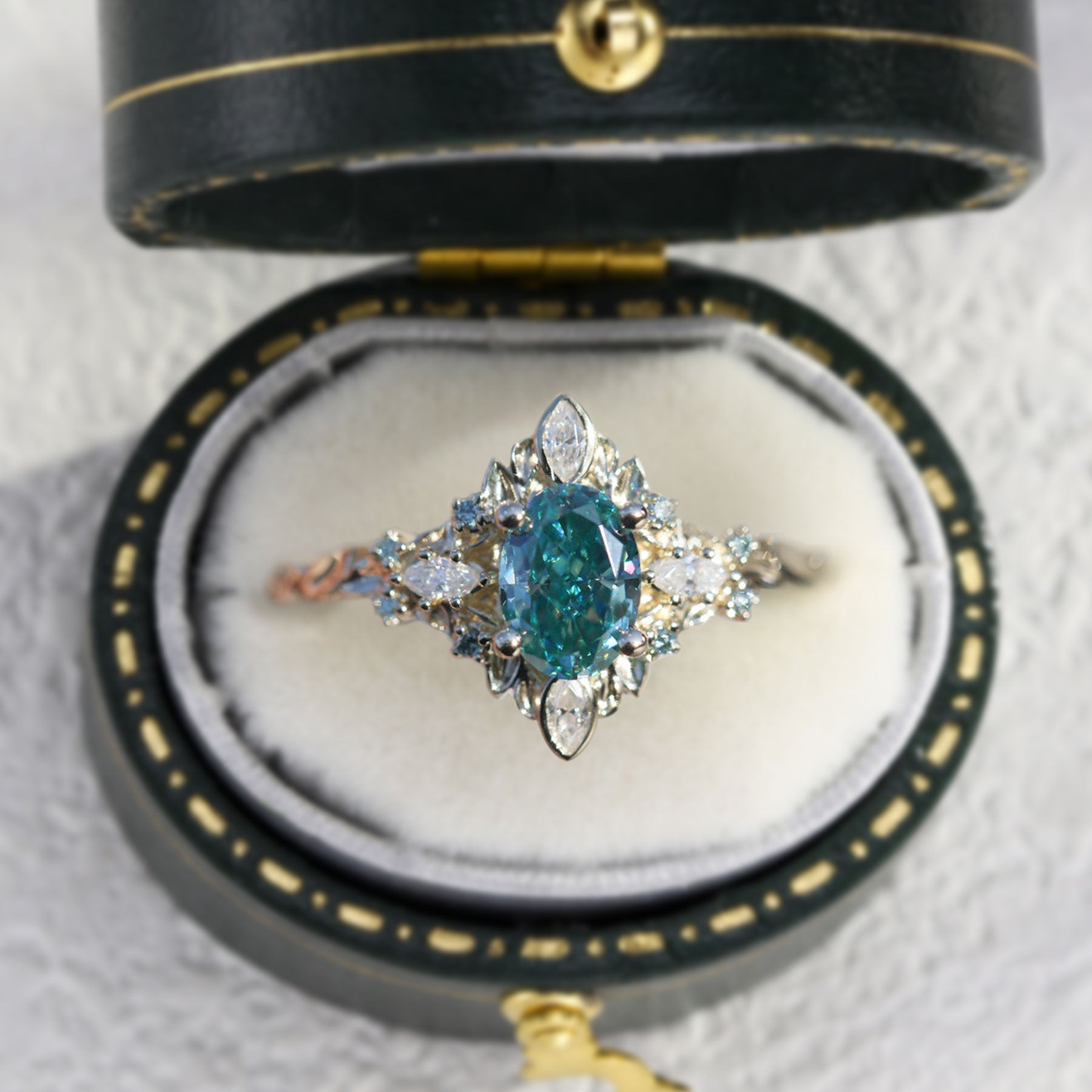Unique Galadriel Oval Teal Moissanite Ring - Oore Jewelry