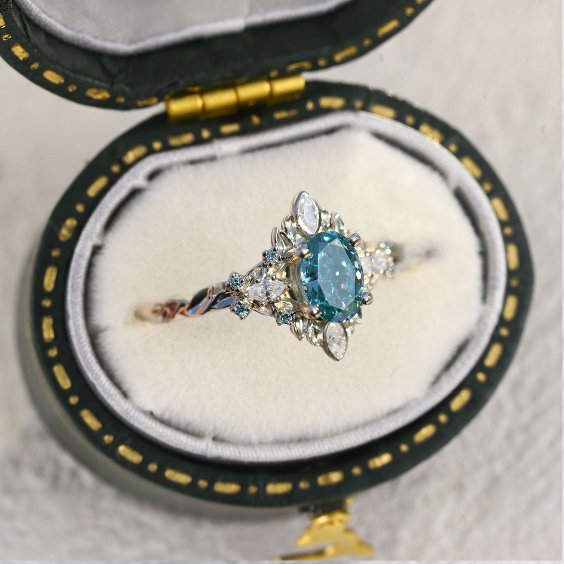 Unique Galadriel Oval Teal Moissanite Ring - Oore Jewelry