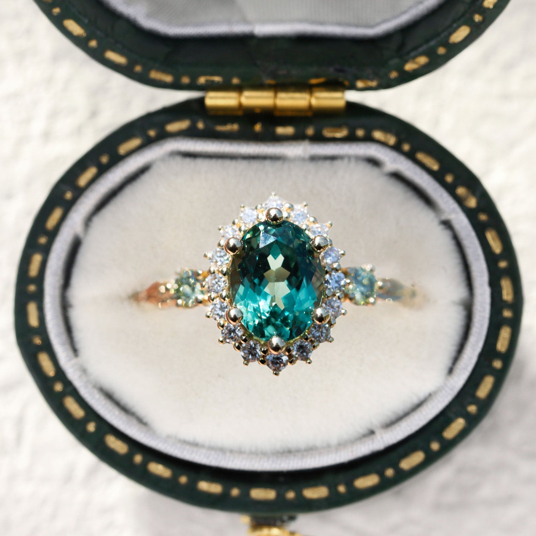 Unique Ash Oval Green Lab Sapphire Ring - Oore Jewelry