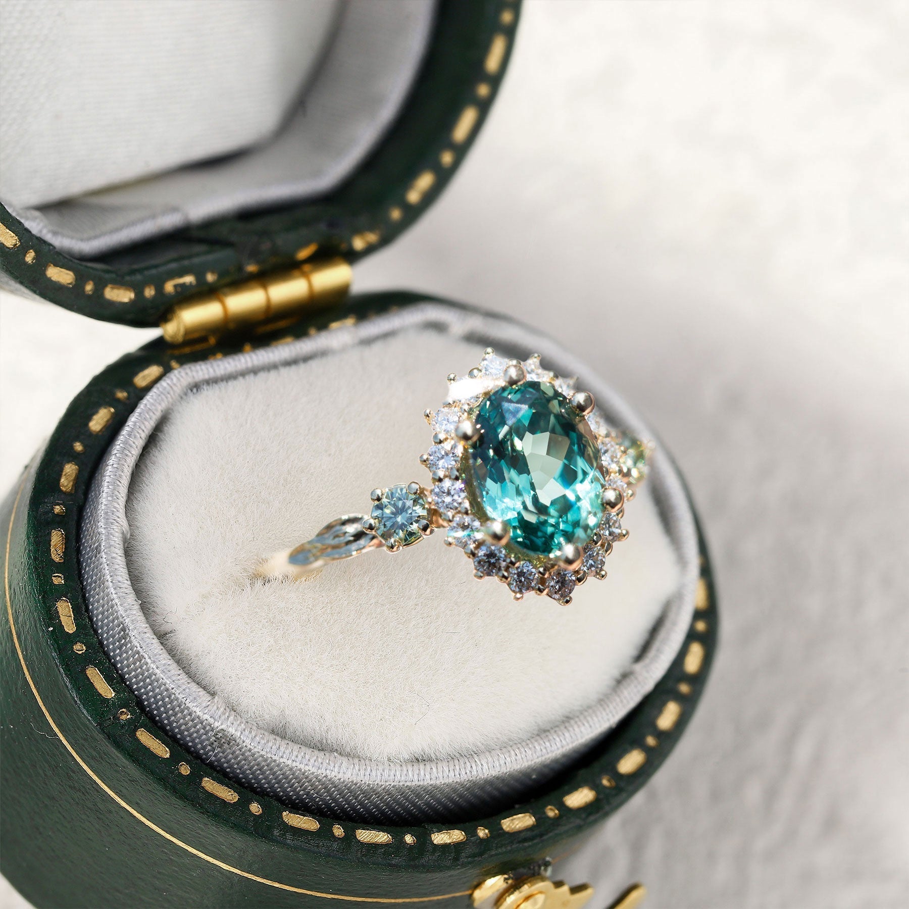 Unique Ash Oval Green Lab Sapphire Ring - Oore Jewelry