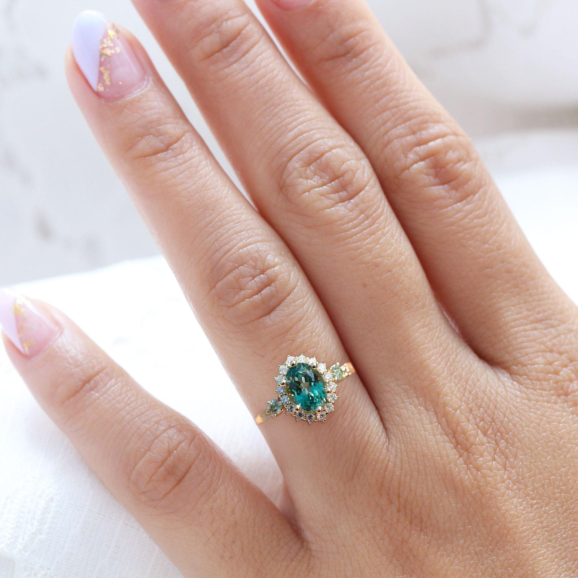 Unique Ash Oval Green Lab Sapphire Ring - Oore Jewelry