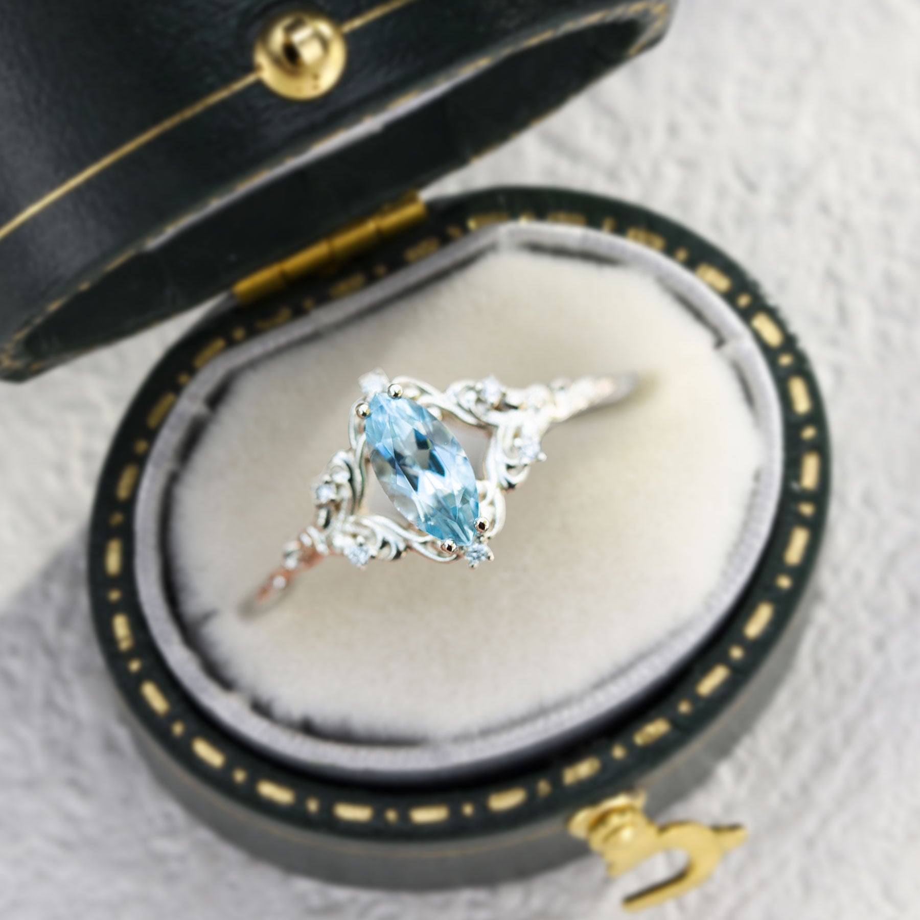 Unique Aurora Marquise Lab Aquamarine Ring - Oore Jewelry