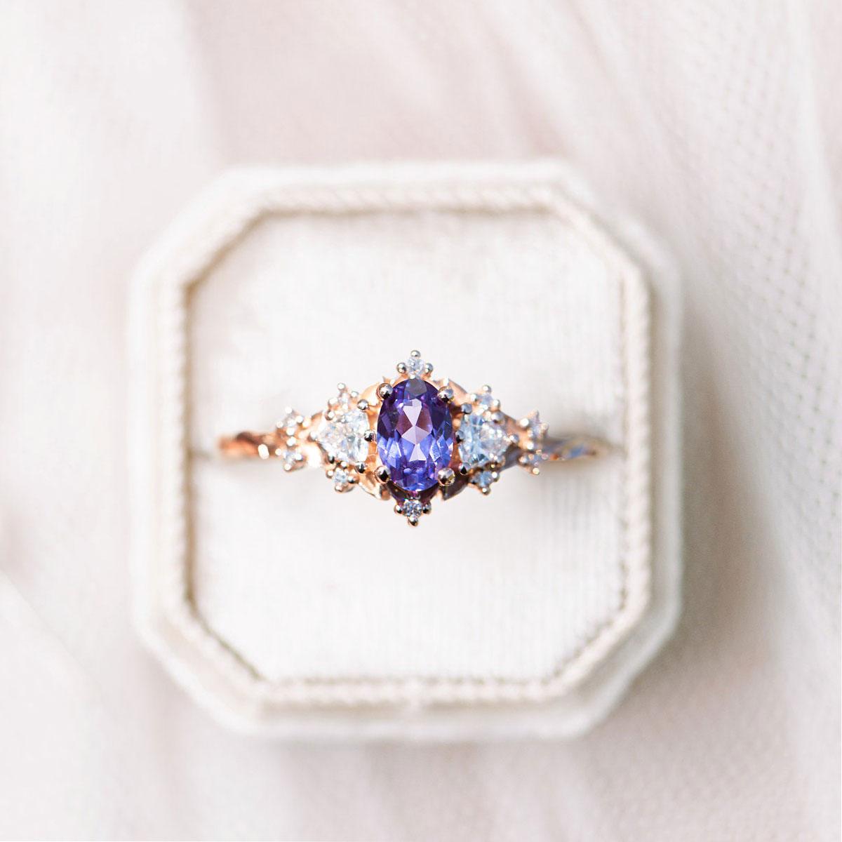 Unique Briar Rose Oval Amethyst and Moissanite Ring - Oore Jewelry