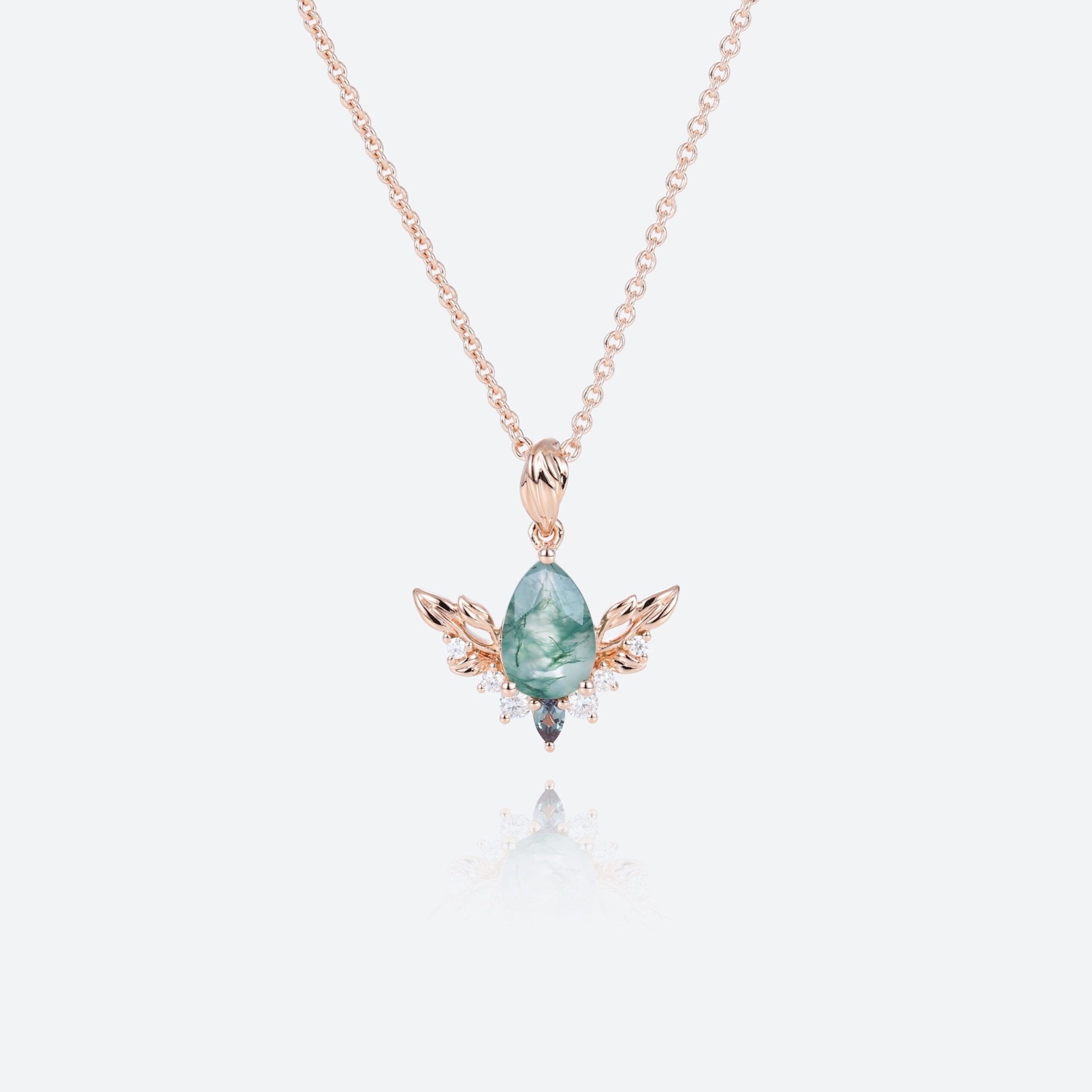 Vintage Pear Cut Moss Agate Heavenly Wings Pendant Necklace - Oore Jewelry