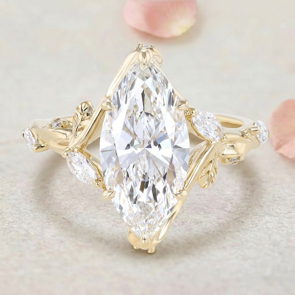 Vintage Bypass Vine Marquise Lab Grown Diamond 14K Rose Gold Engagement Ring