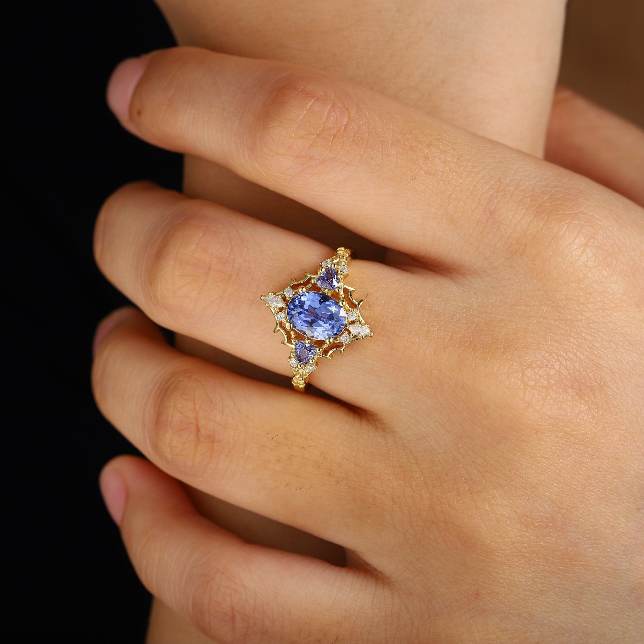 Vintage Briar Rose Oval Lab Sapphire Engagement Ring Filigree Ring - Oore Jewelry