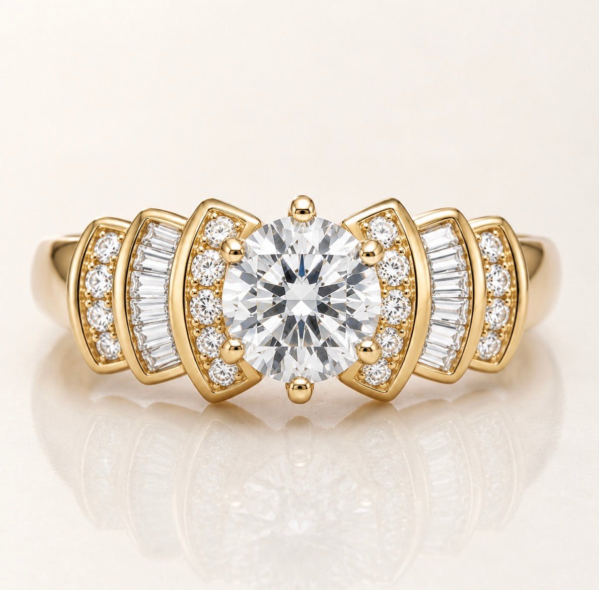 Customize your own Vintage Art Deco Round Moissanite Engagement Ring - Oore Jewelry