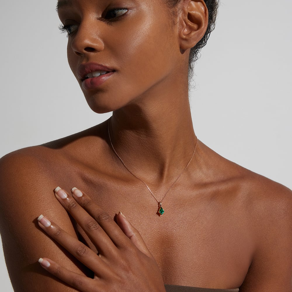 Minimalist Kite Cut Lab Emerald Solitaire Pendant Necklace - Oore Jewelry